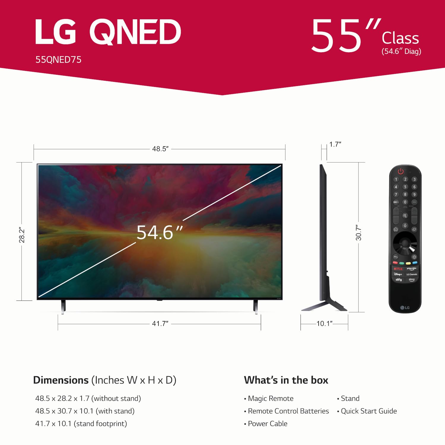 Lg Qned75 Series 55 Inch Class Qned Mini Led Smart Tv 55Qned75Ura, 2023   Ai Powered 4K Tv, Alexa Built In, Black