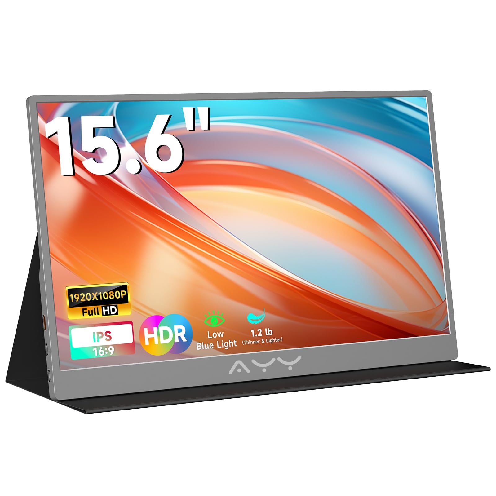 memzuoix 15.6 FHD 1080P Portable Monitor|Second External|100% sRGB|USB-C+HDMI for PS5/Switch|VESA Mount|Built-in Speakers | Grey