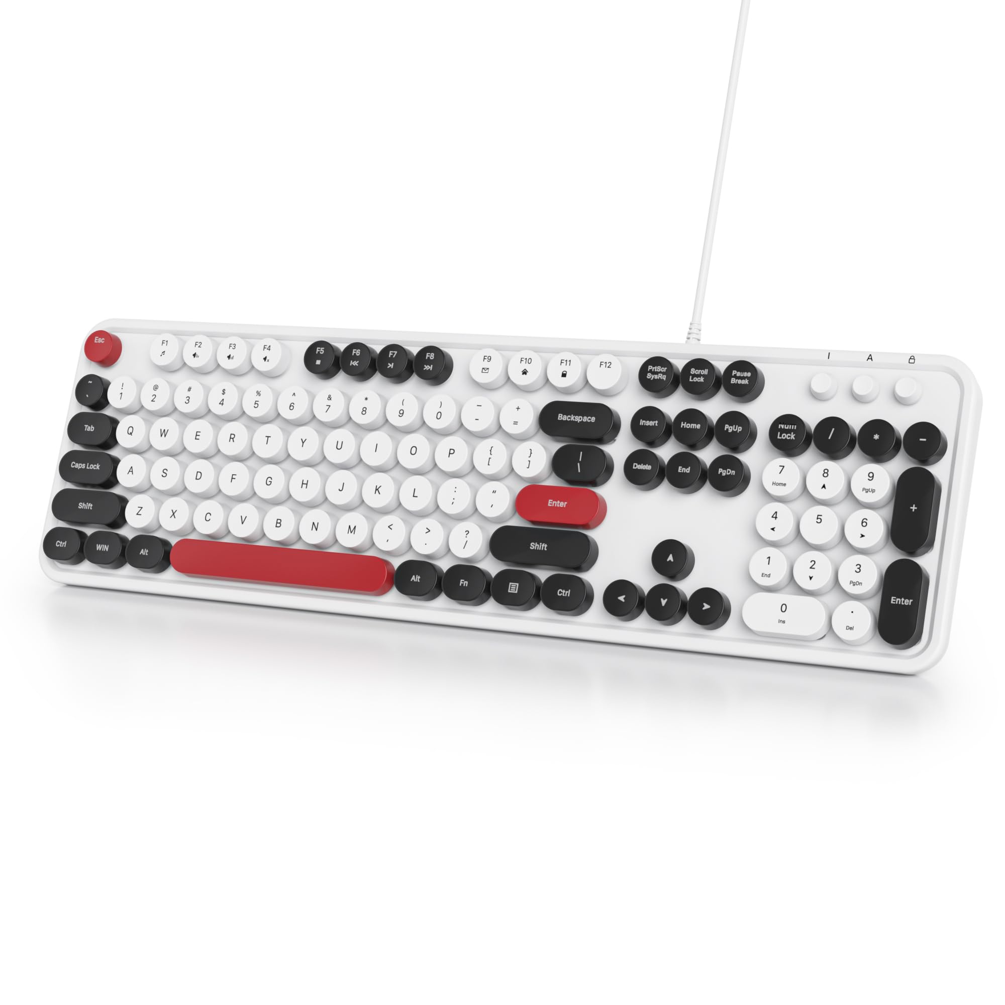 Owpkeenthy Wired Cute Keyboard, Plug And Play Usb Retro Round Key Typewriter Keyboard, Full Size Wired Quiet Keyboard With Folda