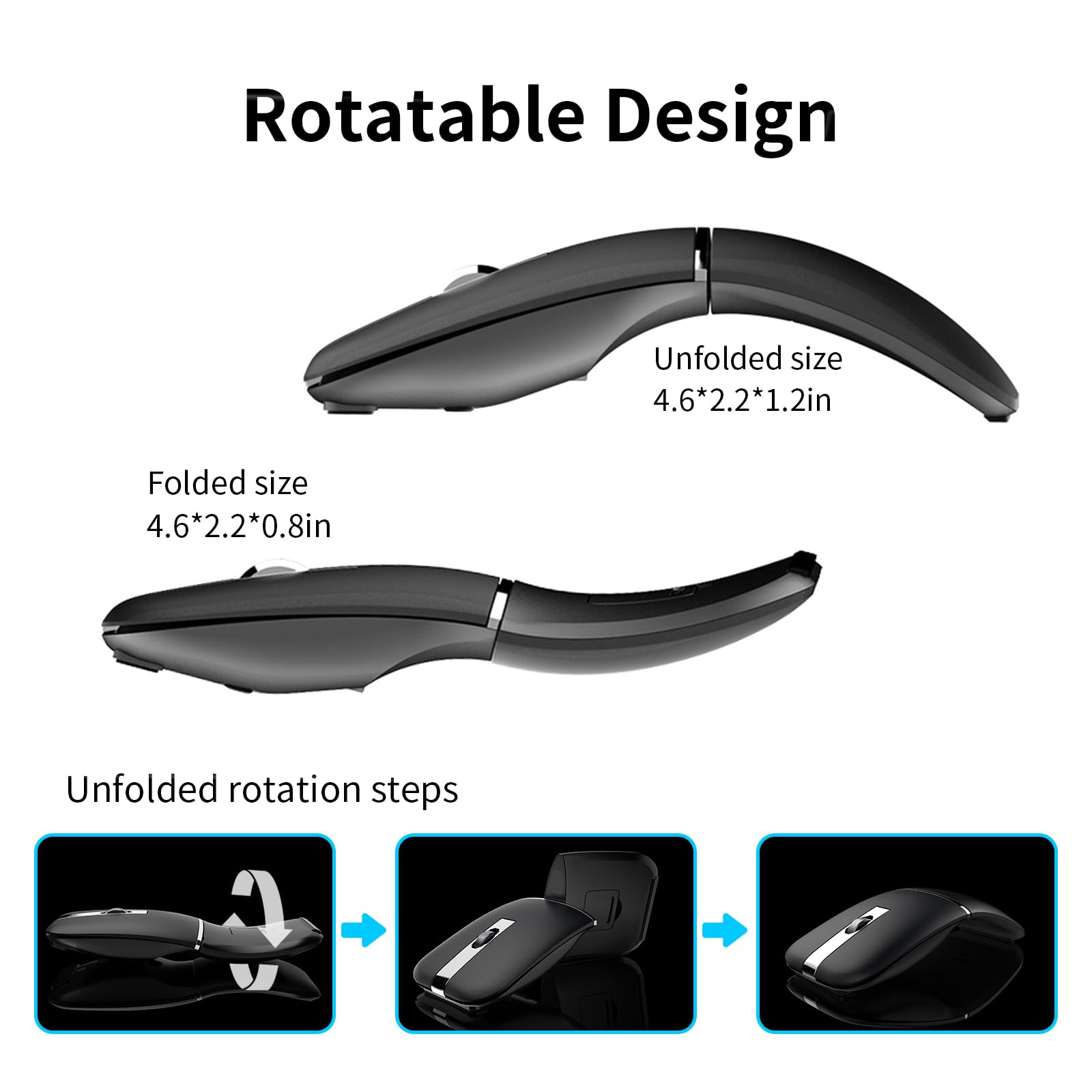 ACOZYKITTEN Arc Bluetooth Mouse - Ultra-Thin, Rechargeable, Dual Mode (BT5.0/3.0+2.4G), Portable Travel Mouse, Black