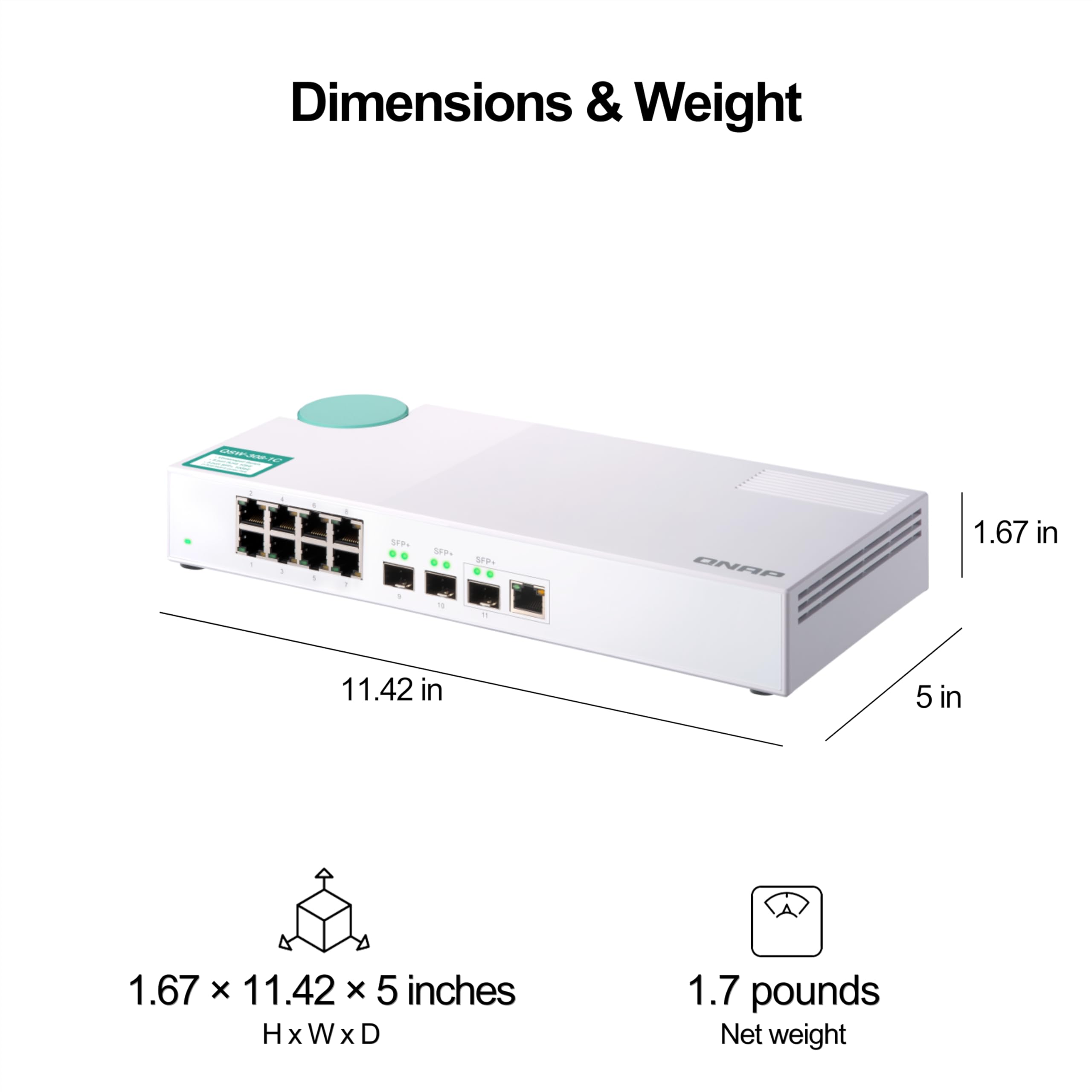 Qnap Qsw 308 1C 10Gbe Switch, With 3 Port 10G Sfp+ (One 10Gbe Sfp+/Rj45 Combo Port) And 8 Port Gigabit Unmanaged Switch