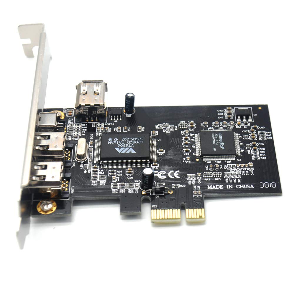 Padarsey Pcie 3 Ports 1394A Firewire Expansion Card, Pci Express (1X) To External Ieee 1394 Adapter Controller (2 X 6 Pin + 1 X