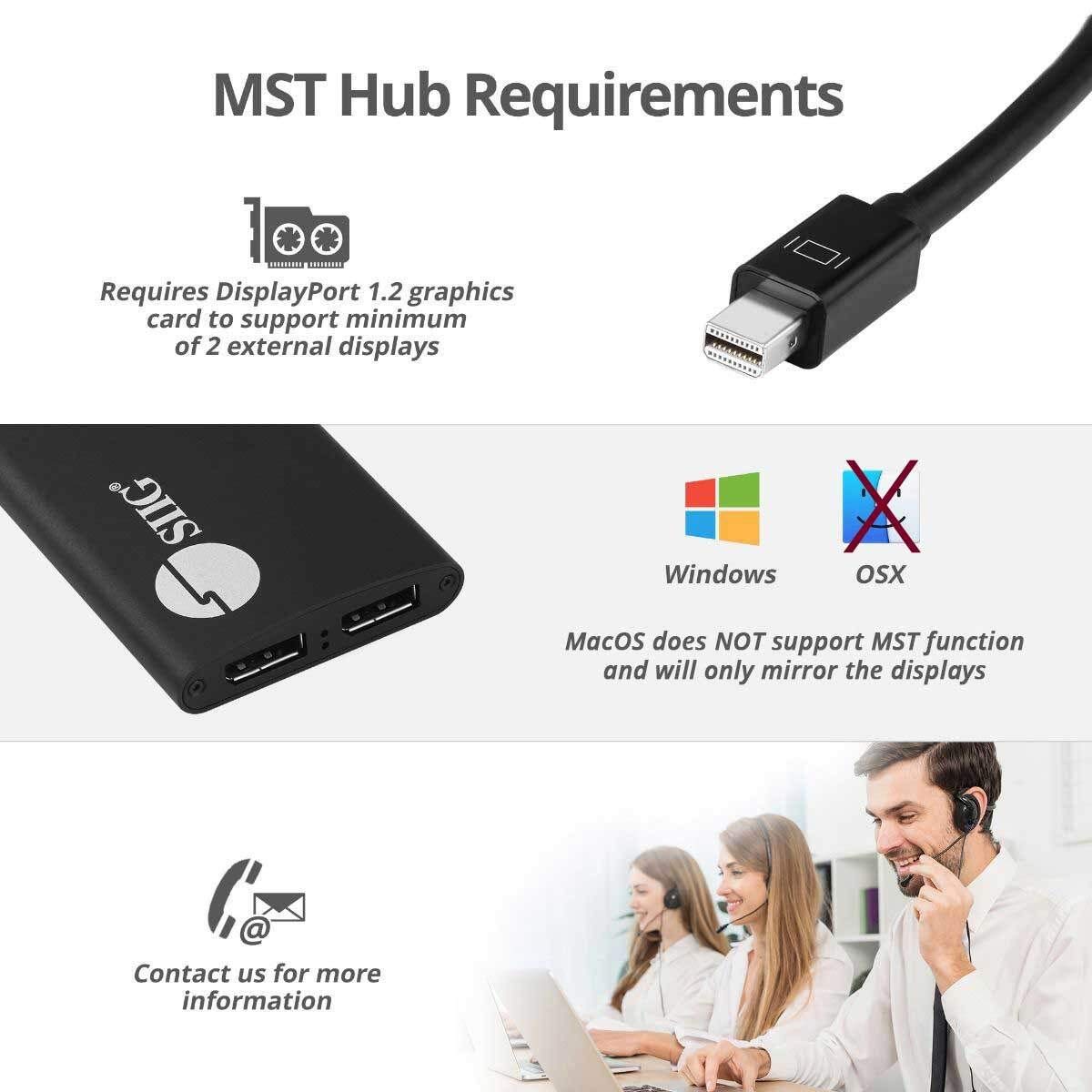 SIIG 2-Port Mini DisplayPort 1.2 MST Hub Video Splitter CE-DP0J11-S1 Aluminum Black