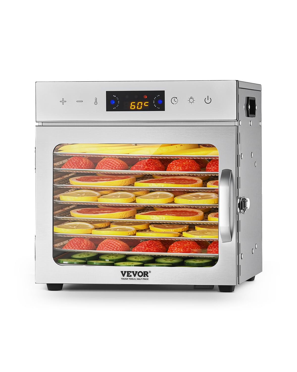 VEVOR Food Dehydrator Machine, 8 Stainless Steel Trays, 400W Electric Food Dryer with Adjustable Temperature & 24-Hour Timer, Fr