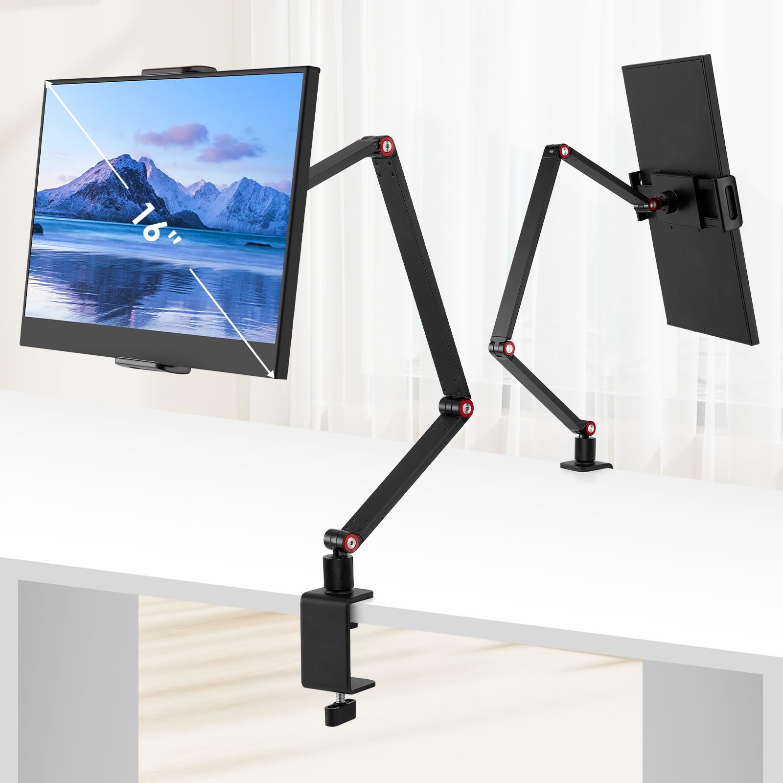 Purboah Tablet Stand Holder For Ipad,Portable Monitor Stand Holder 15.6'',16'',Webcam Camera Ring Light Desk Mount With 360Rotat