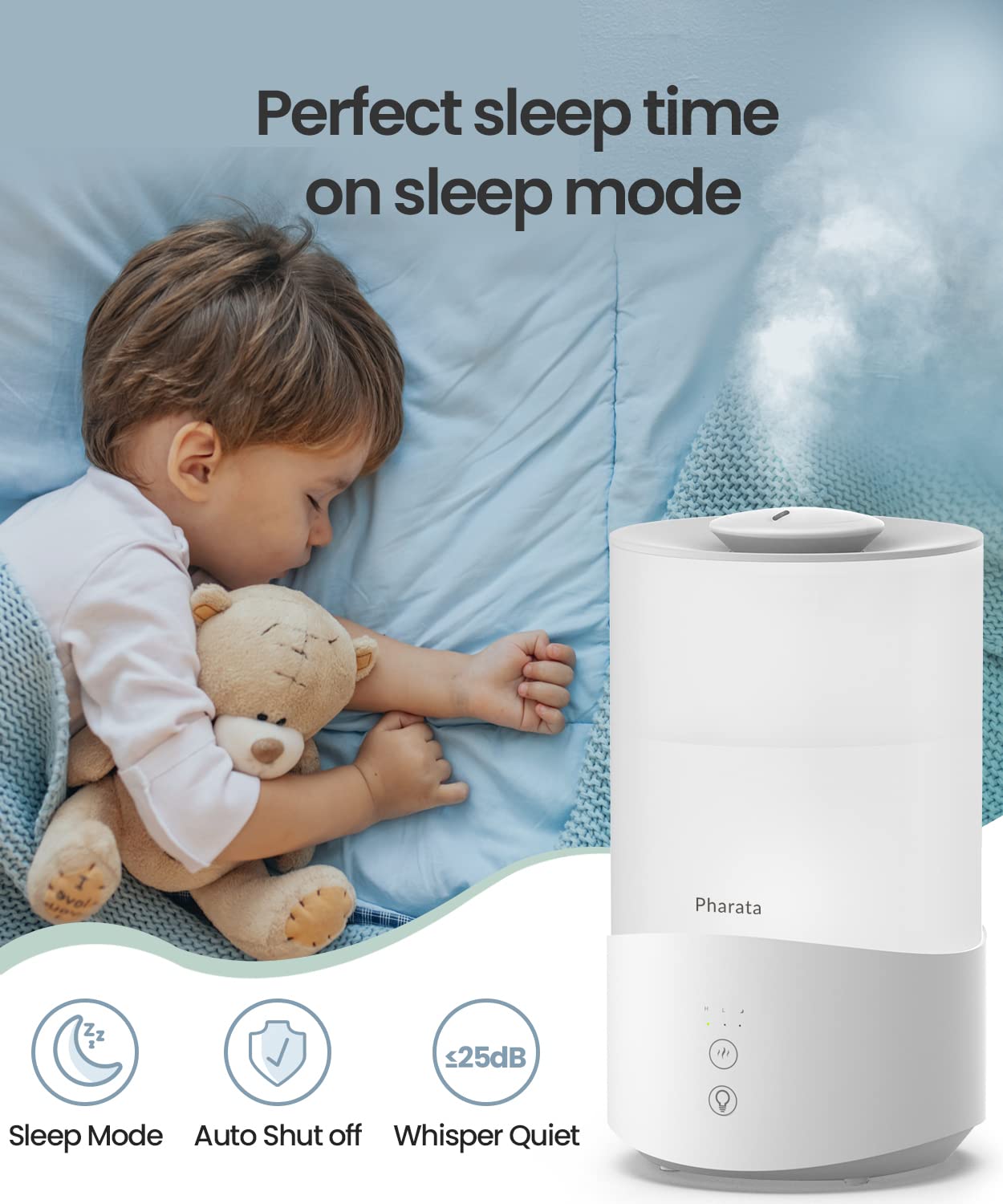 Pharata Humidifiers For Bedroom, 4.0L Humidifier With Essential Oil Diffuser, Top Fill Ultrasonic Cool Mist Humidifier For Large