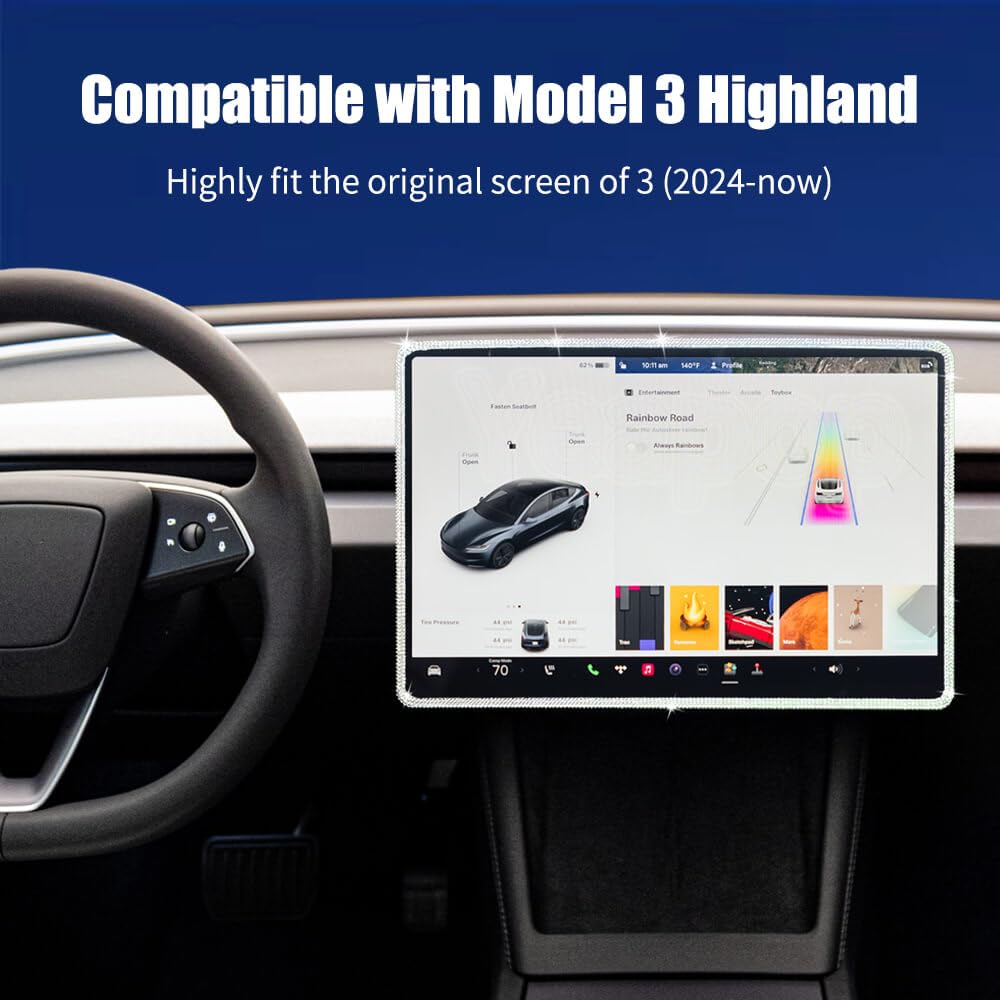 Yeapop Bling Bling Rhinstones Screen Protector For Tesla Model 3 2024 Highland, Sparkly Center Console Accessories For 3 (2024 N