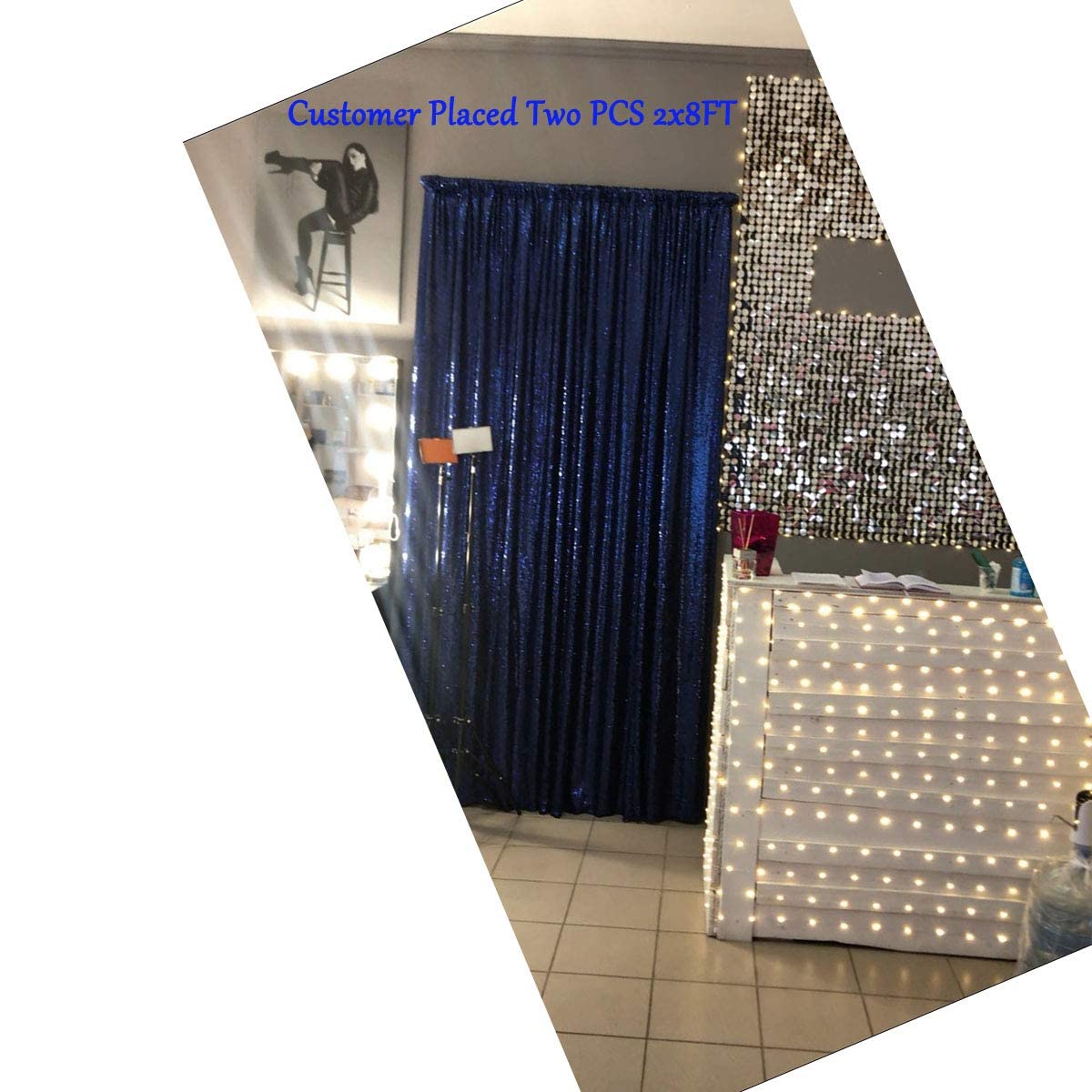 Lqiao Sequin Backdrop Curtain Panel 2X8Ft Navy Blue, Sequin Photography Backdrop Curtain For Party/Home Curtain Decoration 1Pc,