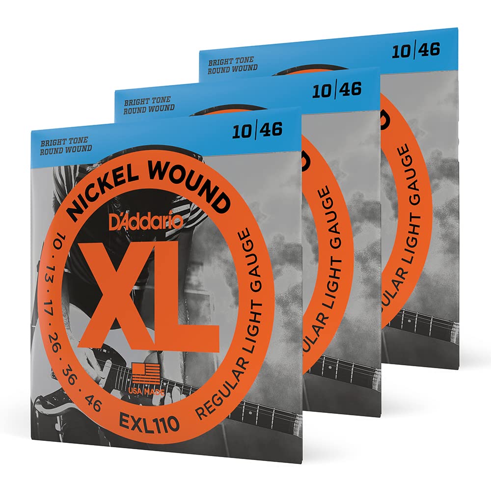 D'Addario Guitar Strings   Xl Nickel Electric Guitar Strings   Exl110 3D   Perfect Intonation, Consistent Feel, Reliable Durability   For 6 String Guitars   10 46 Regular Light, 3 Pack