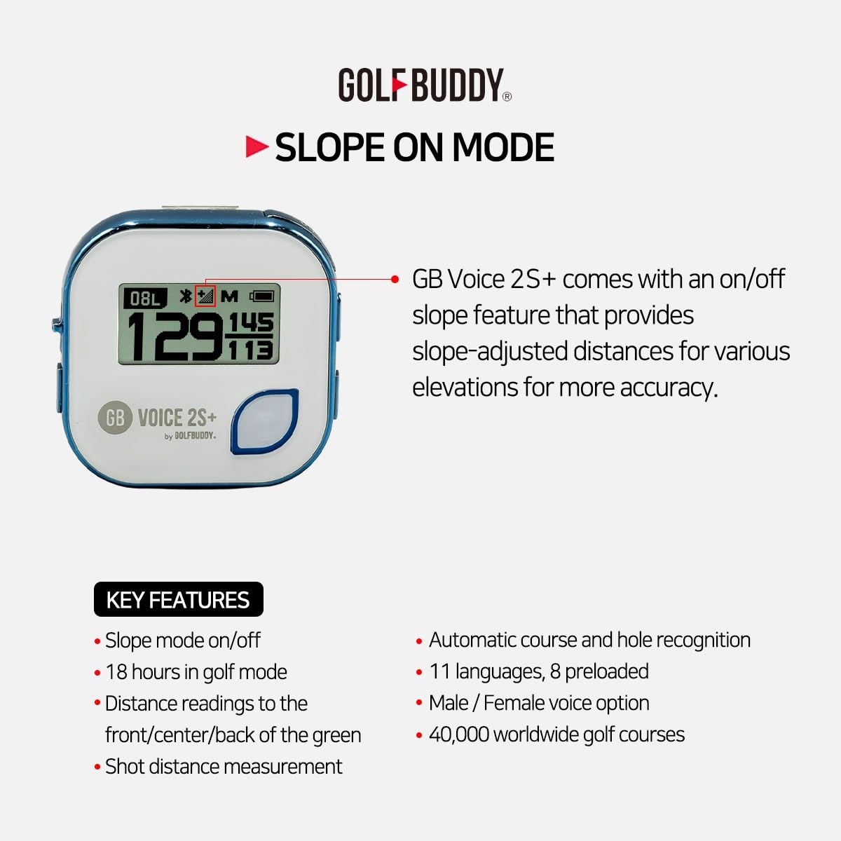 Golfbuddy Voice 2S+ Talking Gps Rangefinder, Clip On Hat Golf Navigation, Slope Mode On/Off, 18 Hours Battery Life, Shot Distanc