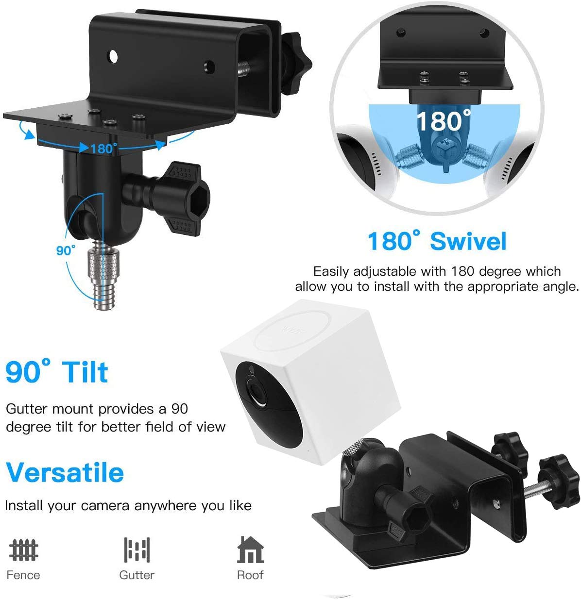 Weatherproof Gutter Mount For Wyze Cam Outdoor,Holaca Wall Outdoor Mount Bracket Compatible With Wyze Camera (1 Pack, Black)