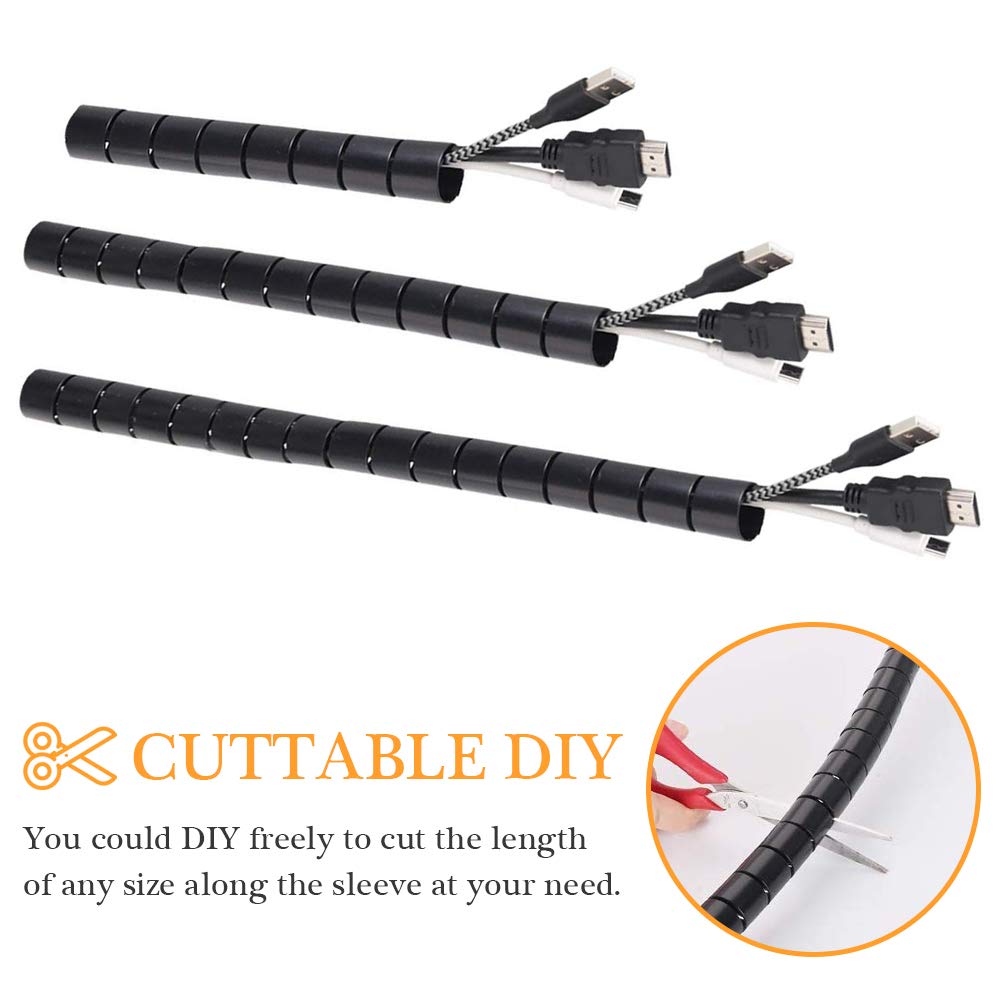 Black Spiral Winding Cable Management Pipe Wire Wrap Line Coiled Tube, Flexible Cord Covered Protective Bundler Sleeve Hose For