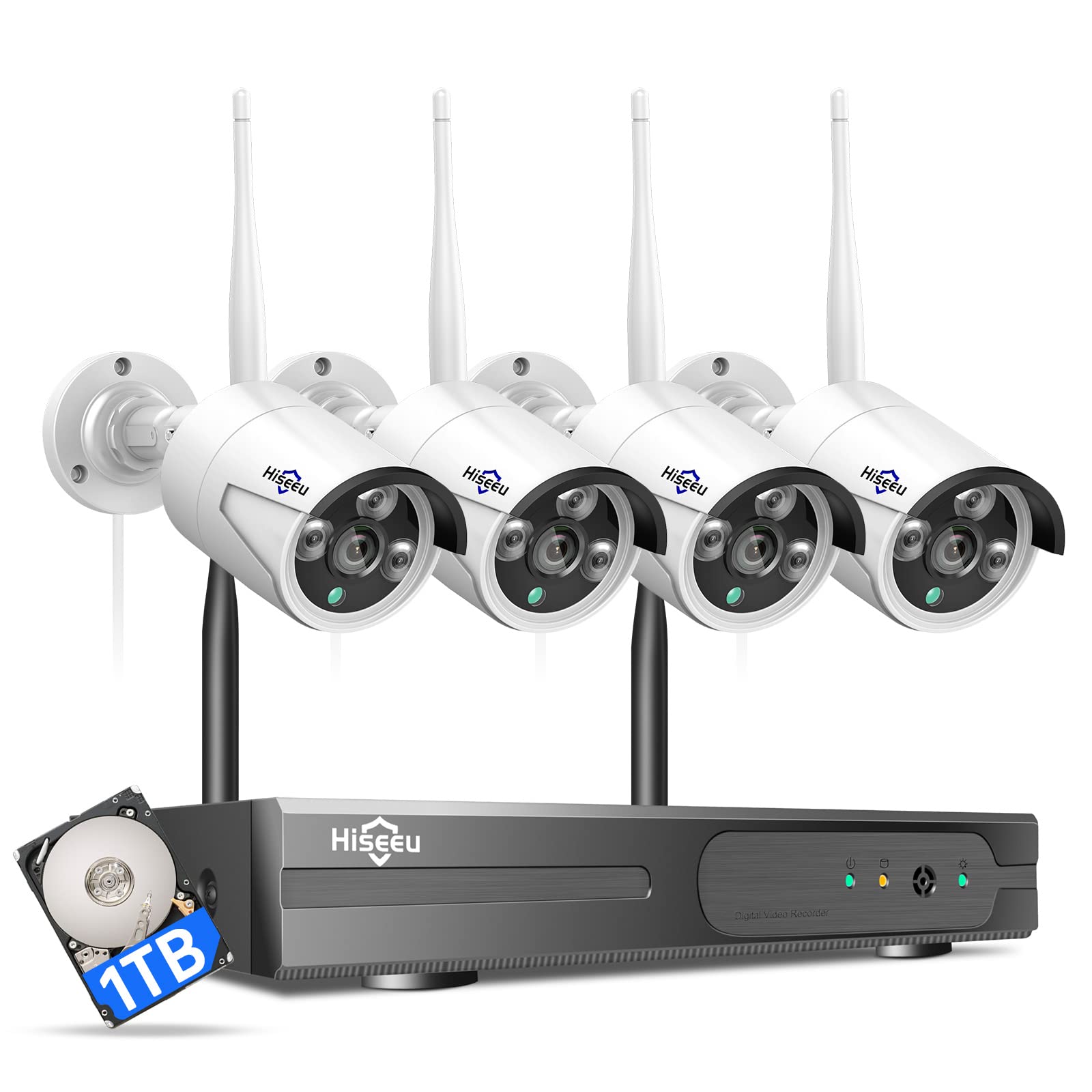 [Wireless Pro, 100Ft Range] Hiseeu Wireless Security Camera System, Expandable 16Ch 4K Nvr, 4Pcs 3Mp Night Vision Wifi Cameras Home Surveillance Outdoor, Motion Detection, 1Tb Hdd, One Way Audio