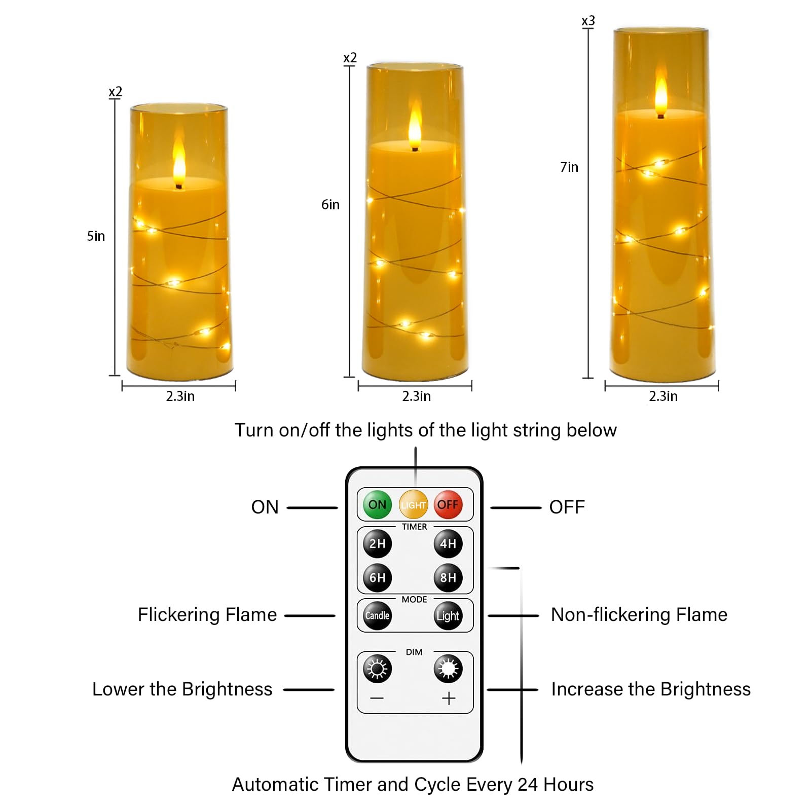 Eebuss Flameless Candles With Embedded Star String, Battery Operated Led Pillar Candles With Timer And Remote Control,Home Decor