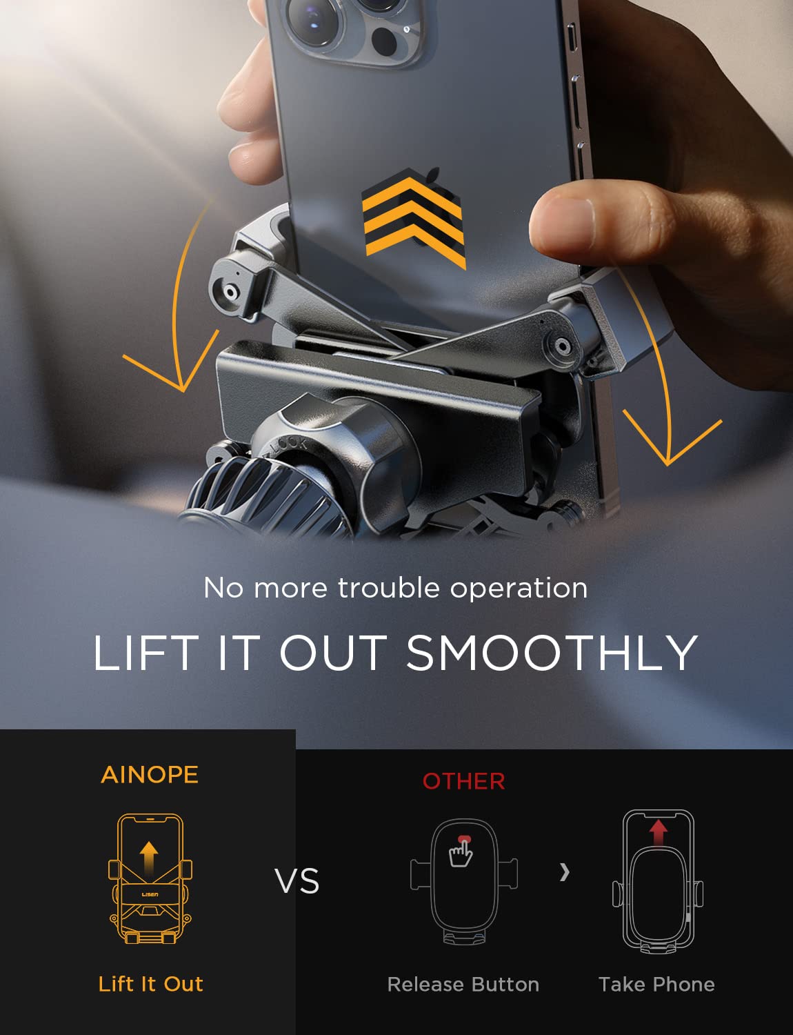 Ainope Car Phone Holder Mount Vent 2024 Gravity Air Vent Phone Holders For Your Car For Iphone 16 Pro Max With Newest Vent Clip