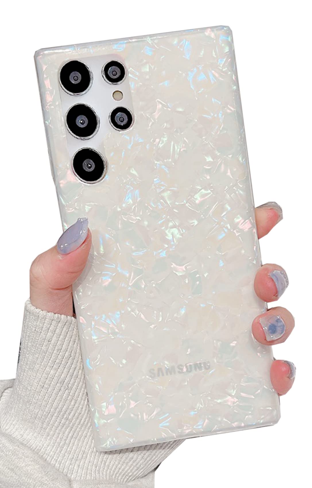 J.West Galaxy S22 Ultra Case 5G, Luxury Sparkle Glitter Translucent Clear Colorful Opal Pearly Thinfoil Design Shiny Print Soft