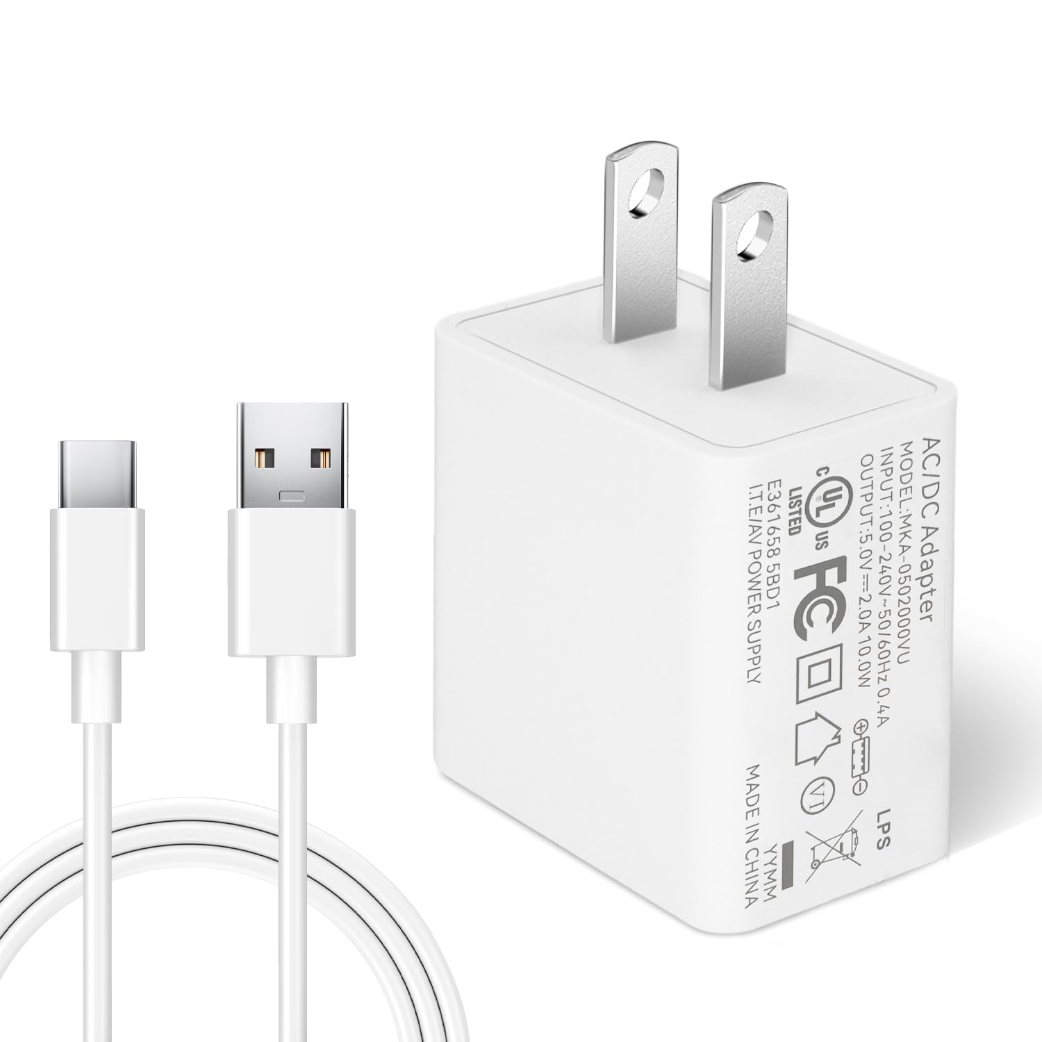 DC 5V 2A 10W USB Wall Charger with 16.4ft/5M USB C Cable, AC Adapter for TypeC Enabled Home Security Cameras, Power Charging & 