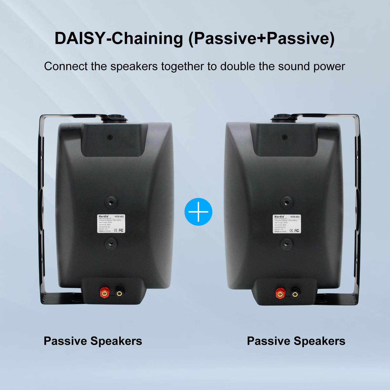 Herdio 400W 6.5 Inch Passive Outdoor Speakers Wired Waterproof,2 Way Wall Mounted Speakers With Powerful Bass For Patio Home Ind