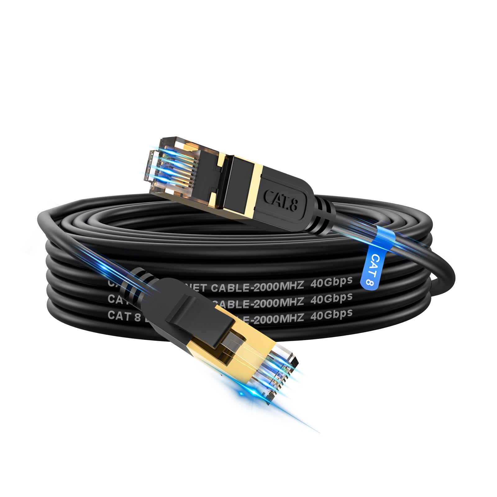 Cat 8 Ethernet Cable, 25Ft High Speed Heavy Duty 26Awg Cat8 Lan Network Cable 40Gbps, 2000Mhz With Gold Plated Rj46 Connector, O
