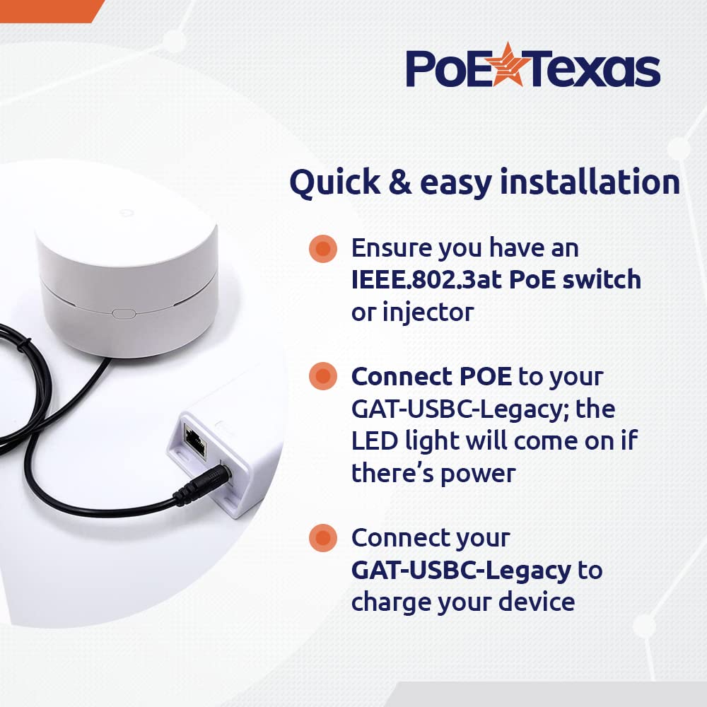 Poe Texas Poe+ Power For Usb C Devices, Including Google Wifi & Raspberry Pi   For Pos Systems, Digital Signage & More, Extend P