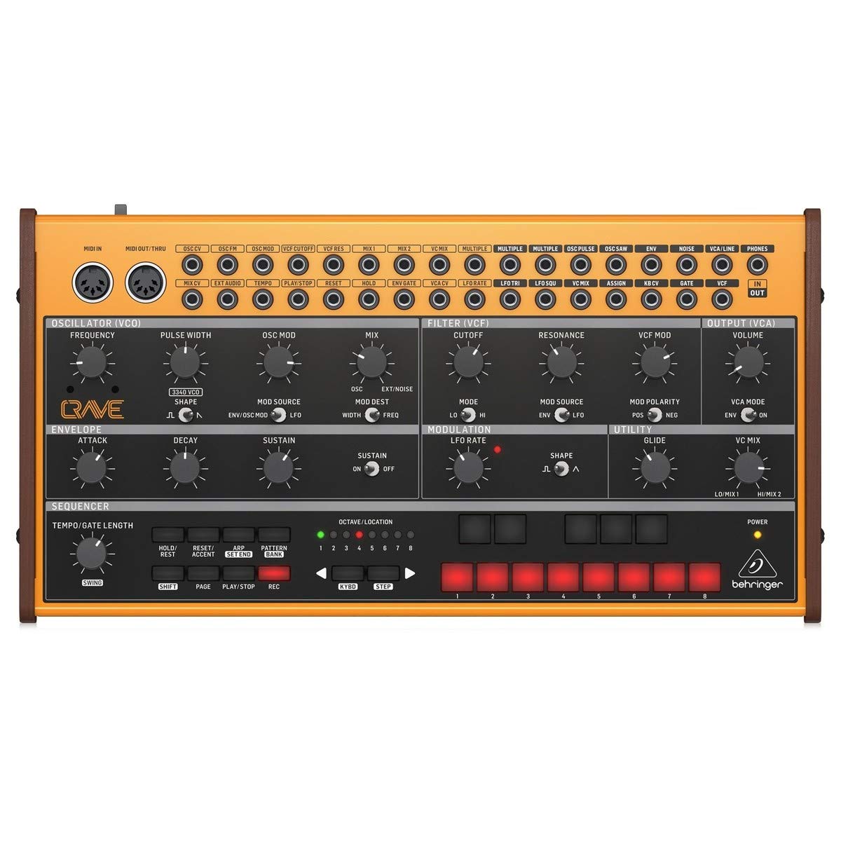 Behringer Crave Analog Synthesizer Analog Semi Modular Synthesizer With 3340 Vco, Classic Ladder Filter, 32 Step Sequencer And 16 Voice Poly Chain