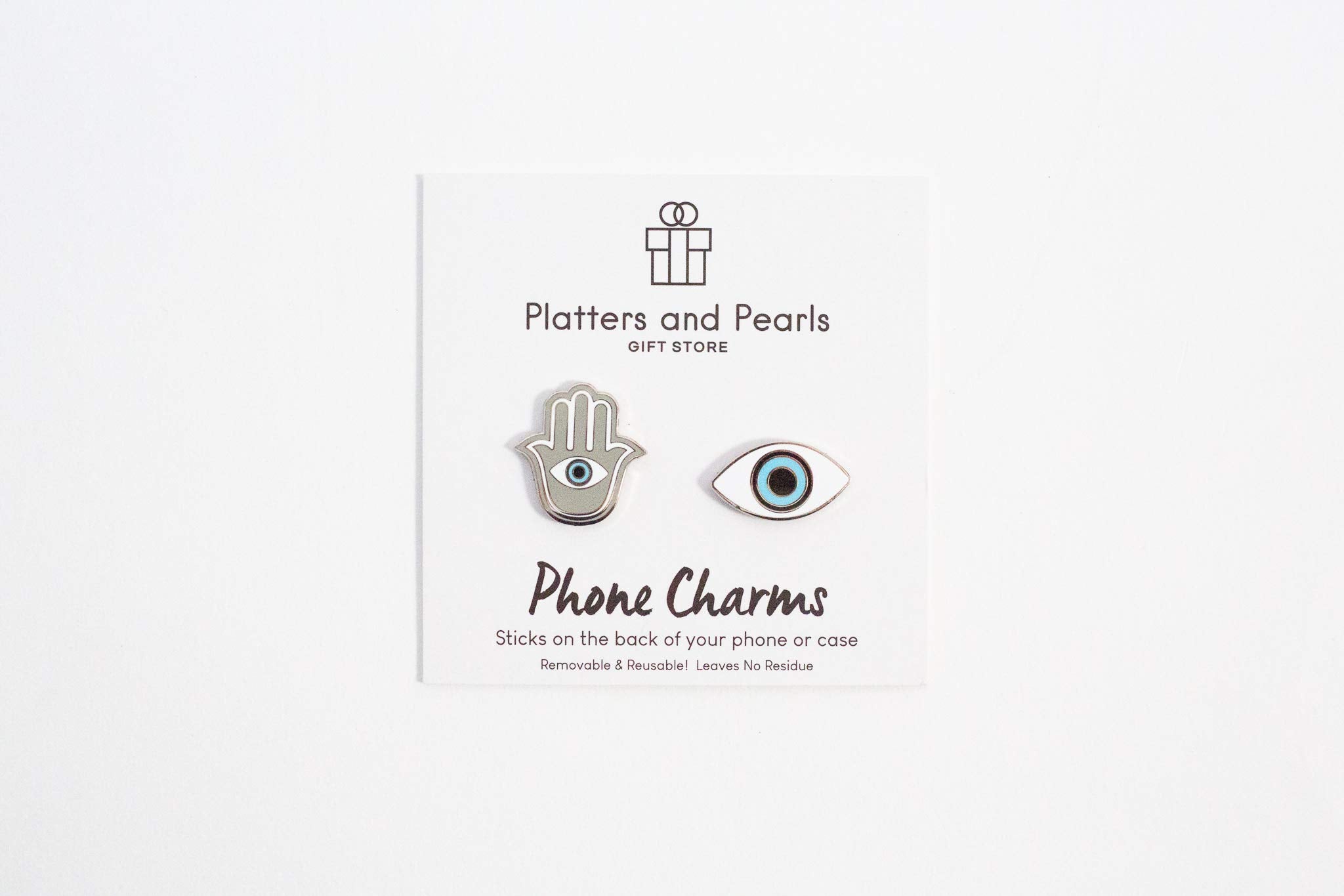 Metal Charm Stickers For Cell Phone Cases. Evil Eye And Hamsa Set Of 2 Reusable & Removable Leaves No Residue. Universal Spiritu