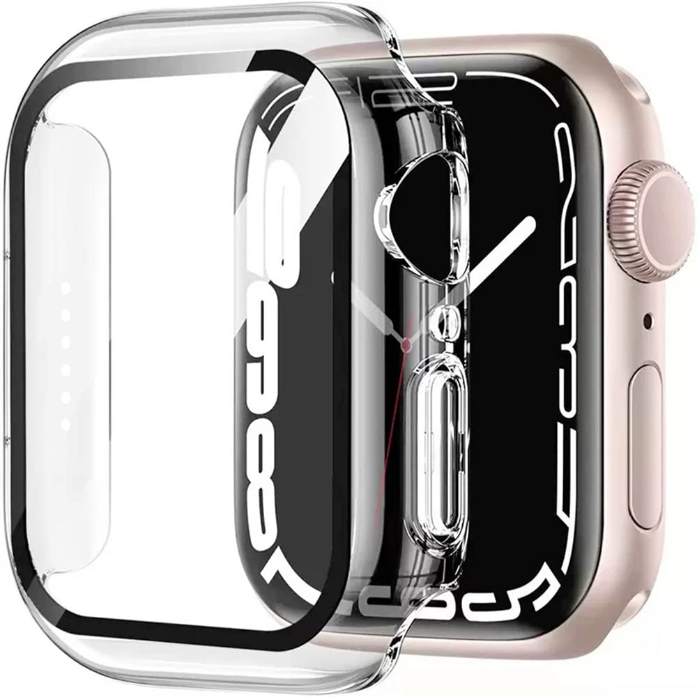 Hankn 2 Pack Clear 44Mm Case Compatible With Apple Watch Series 6 5 4 Se 44Mm Tempered Glass Screen Protector Case, Full Coverag