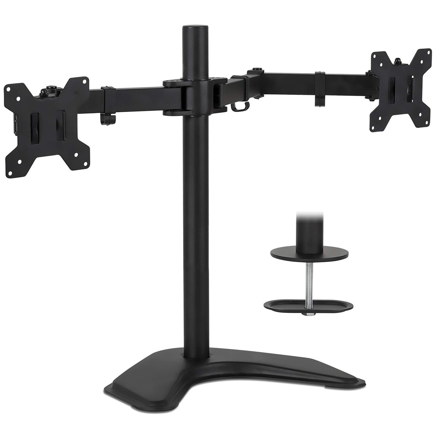 Mount It! Dual Monitor Stand | 2 Monitor Mount Fits 19 20 21.5 24 27 29 32 Inch Computer Screens | Free Standing And Grommet Bas