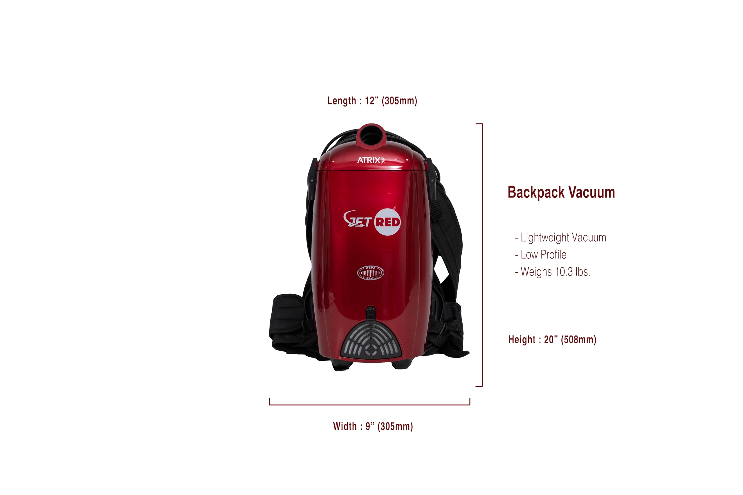Atrix Jet Red Hepa Backpack Vacuum