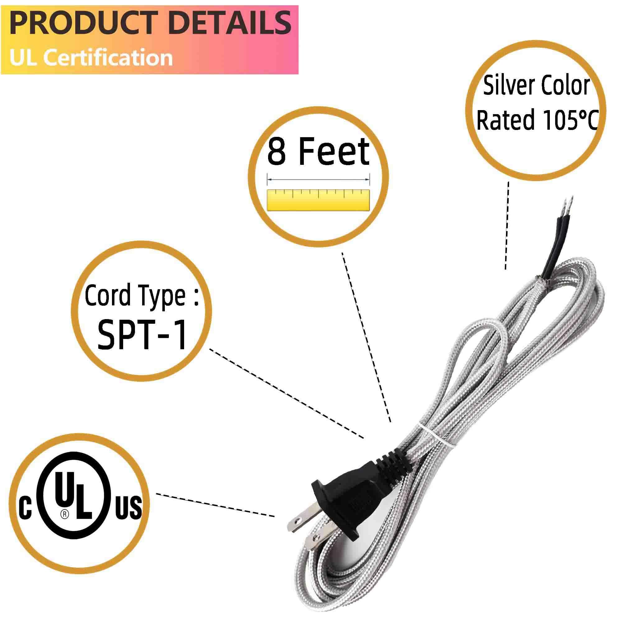 Atiyoc 8 Feet Rayon Cloth Covered Replacement Lamp Cord With End Plug For Antique Lamp Repair Diy Project, Spt 1 Electric Wire,1