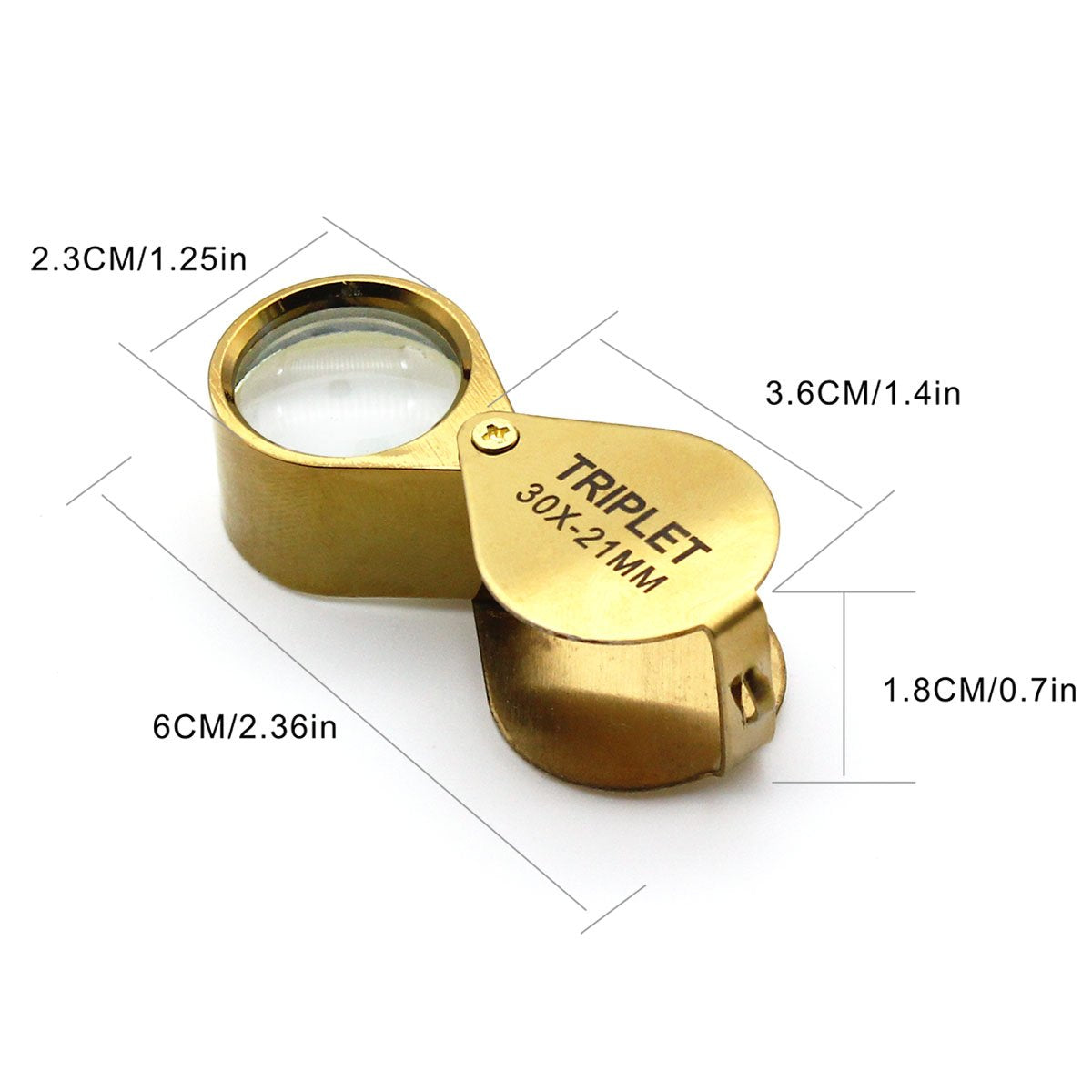 Jeweler Pocket Loupe Magnifier, 30X Glass Lens Magnifying Glass For Jewelry, Coins, Stamps,Antiques And More (Golden)