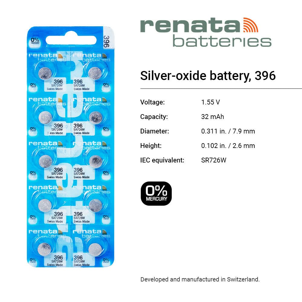Renata 396 Sr726W Batteries   1.55V Silver Oxide 396 Watch Battery (2 Count)