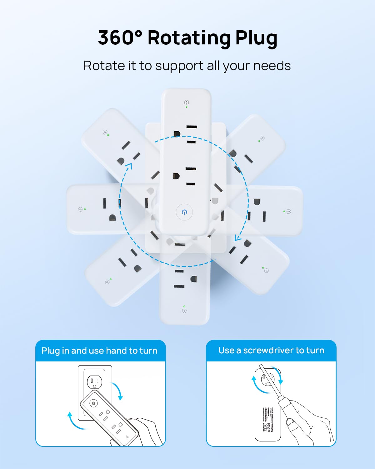 Trond Outlet Extender Surge Protector, 6 Ac Outlet Splitter With 360 ...