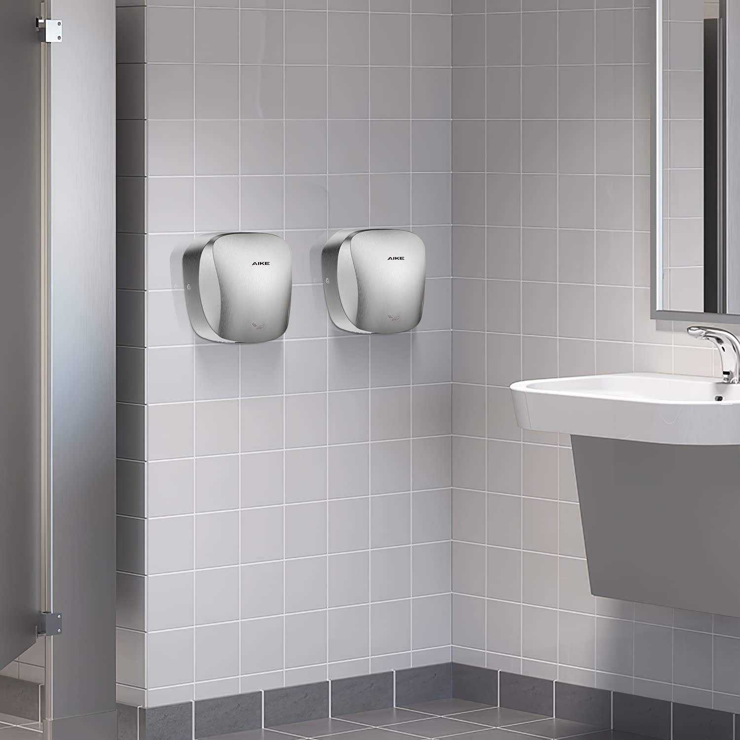 Aike Air Tank Heavy Duty Hand Dryer Hepa Filter Ul Approved 120V 1400W Polished Stainless Steel Finish Model Ak2903