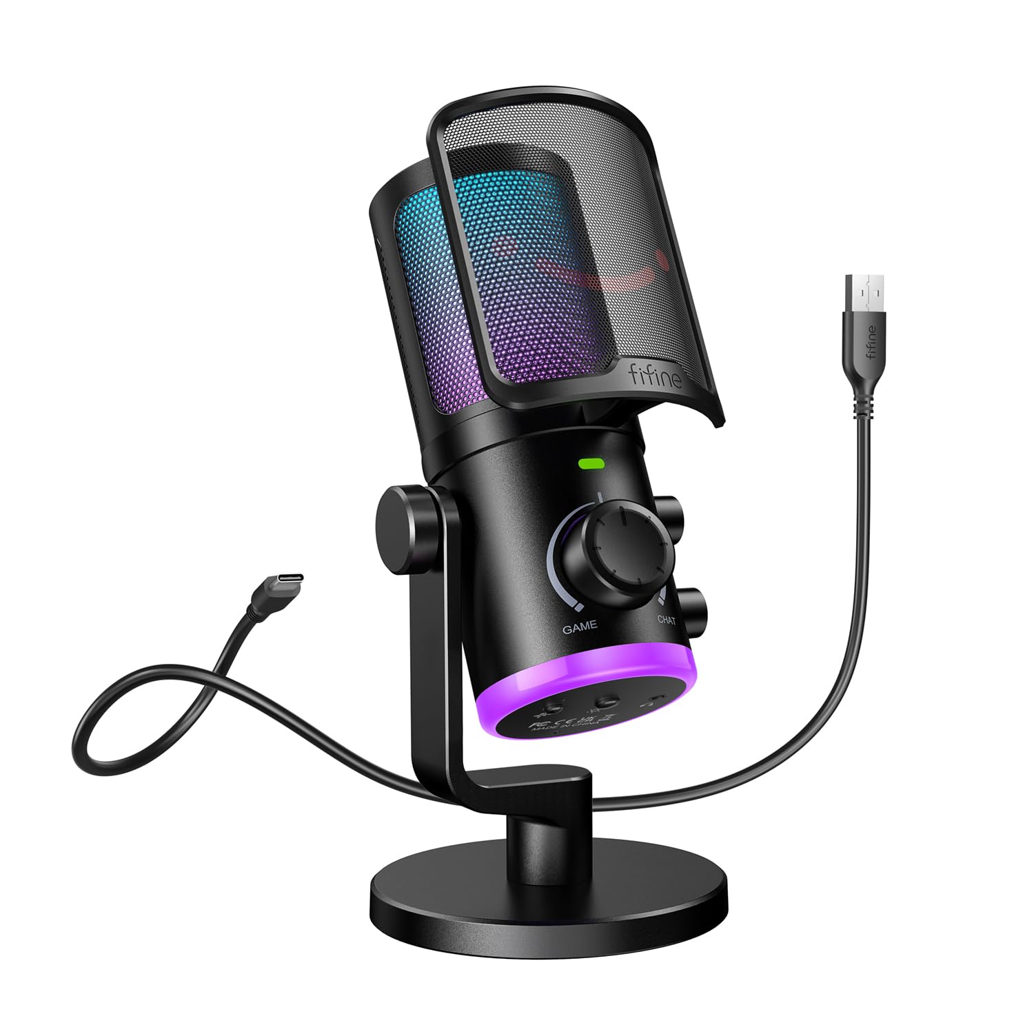 Fifine Gaming Pc Microphone, Usb Streaming Microphone With Game Chat Balance, Computer Condenser Desktop Rgb Mic With Mute Butto
