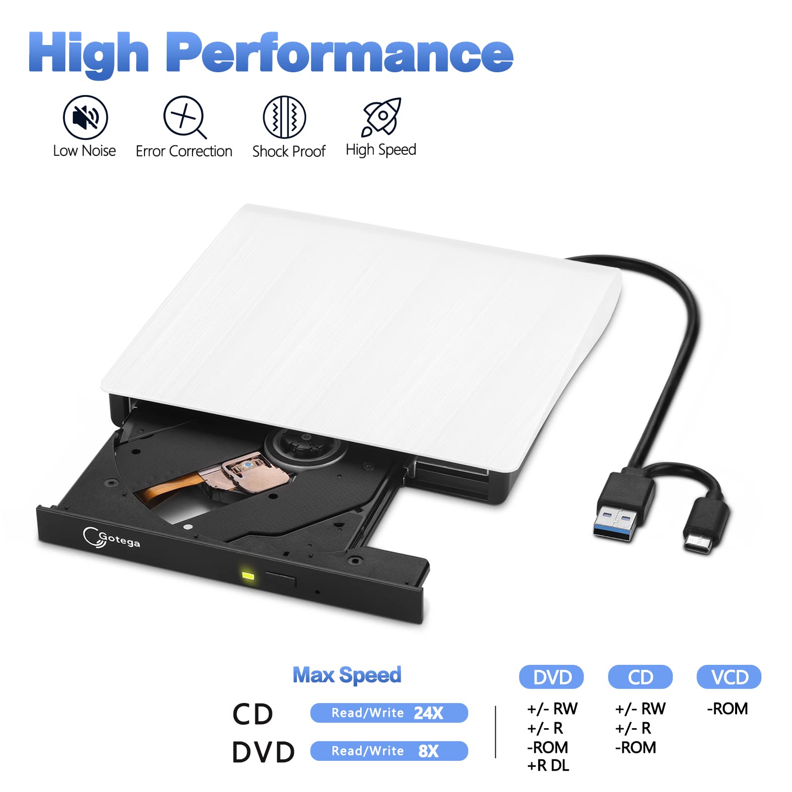 External Dvd Drive Usb 3.0 Type C Usb C Portable Cd/Dvd +/ Rw Disk Drive External Cd Drive Dvd Player For Laptop Cd/Dvd Rom Burn