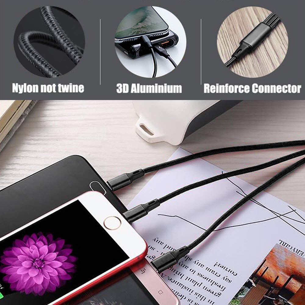 Puxnoin Multi Charging Cable, 2Pack Multi Charger Cable Short 1Ft Braided Universal 3 In 1 Multiple Usb Cable Charging Cord With