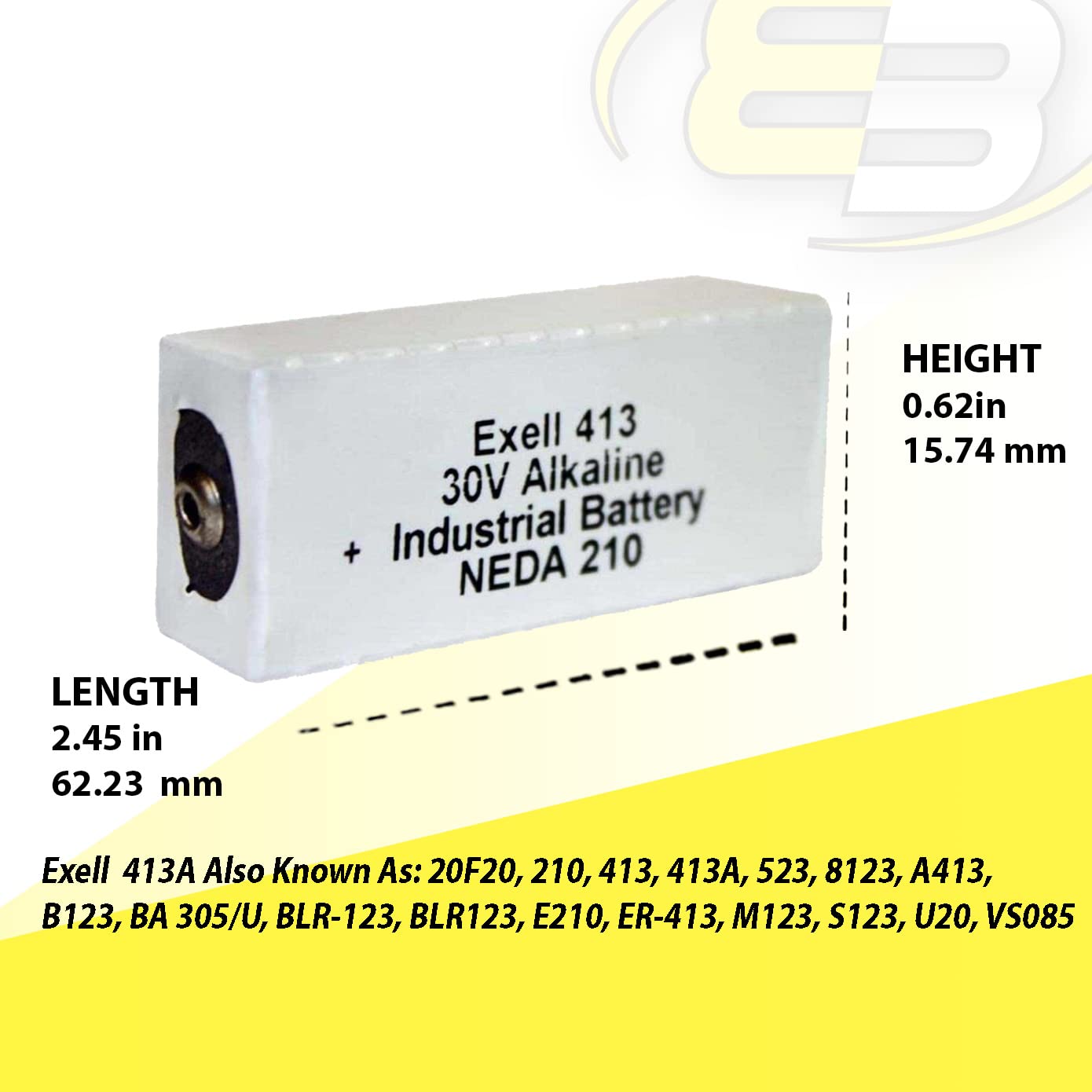 Exell Battery 413A 30V Neda 210 Alkaline Battery Fits Replaces Gooch & Housego Ol Series 730-Ge Detector, Voms, Triplett 630, 2