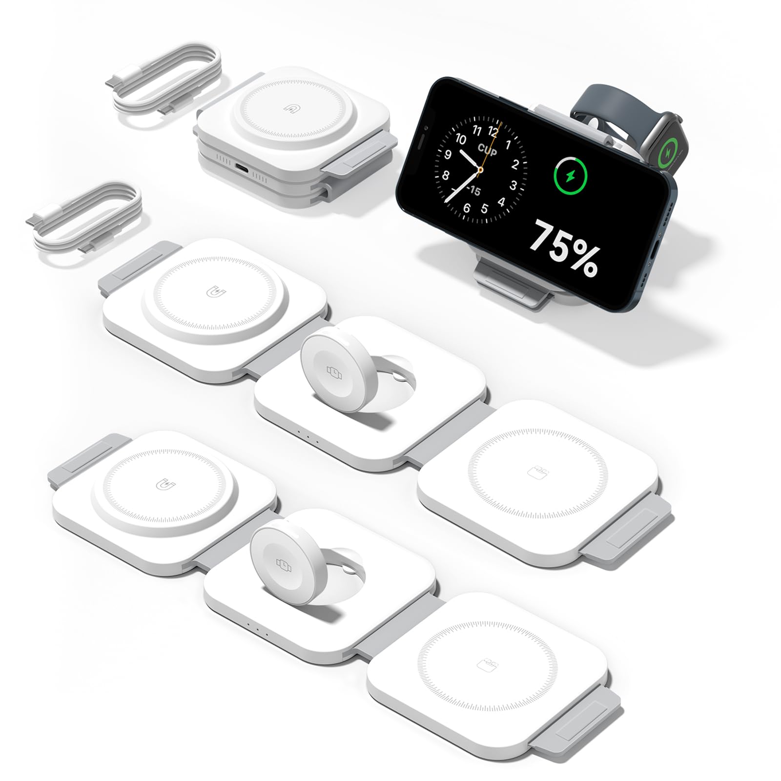 2Pack 3 in 1 Charging Station for Apple Multiple Devices Foldable Magnetic Fast Wireless Charger Dock, Travel Charging Pad for i