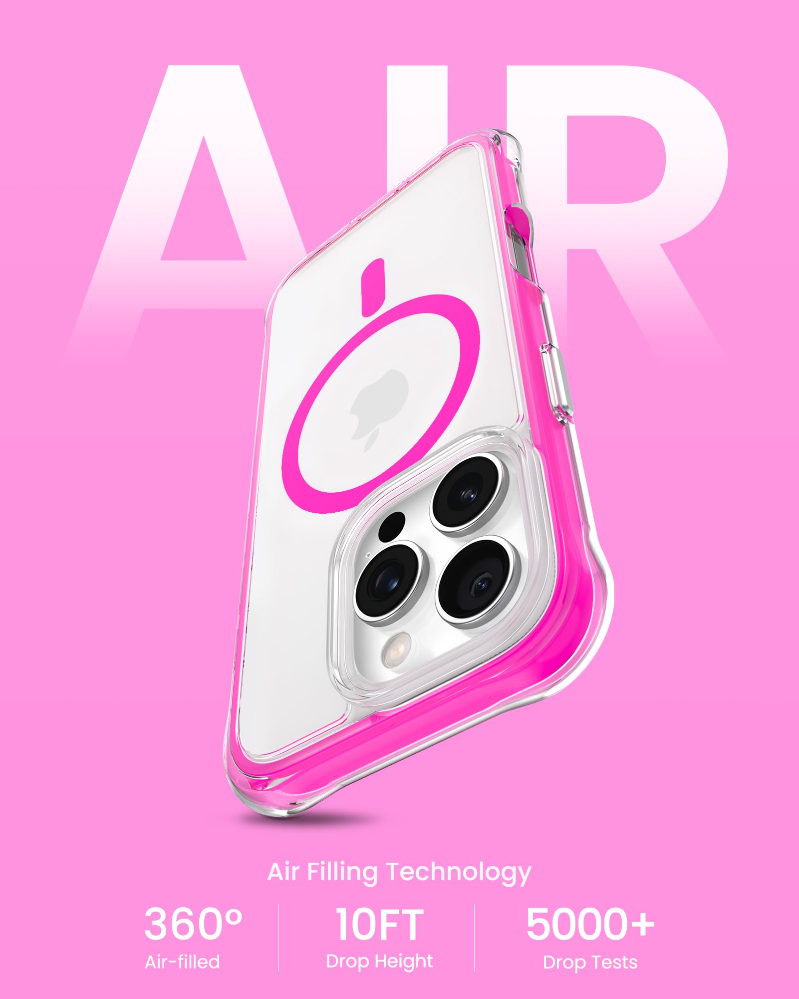 Ornarto Air Case For Iphone 16 Pro Clear, Compatible With Magsafe, Military Grade Drop Protection Cover With Built In Air, Hot P