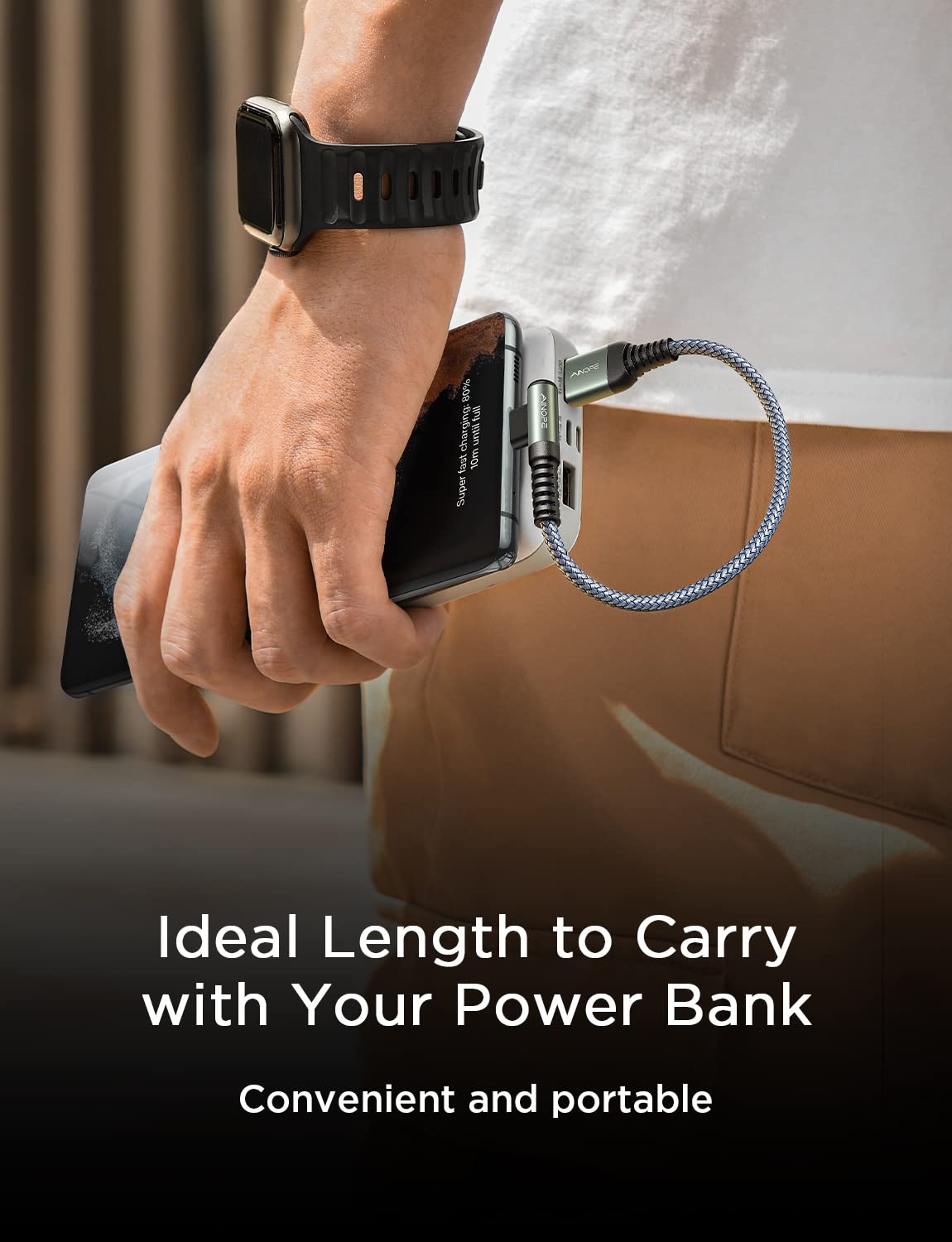 Ainope Usb C Cable 0.5Ft, 3.1A Type C Charger Fast Charging Cable Right Angle, Durable Nylon Braided Usb C Charging Cable Compat