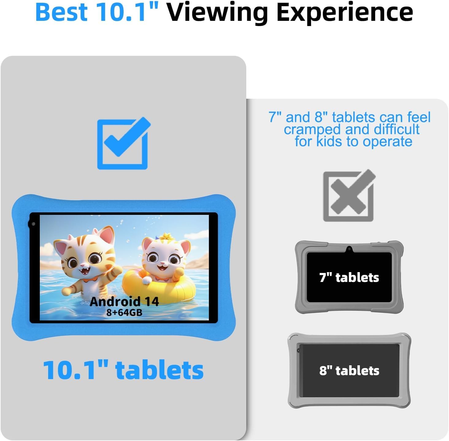 Awow Kids Tablet For Kids 3 7: 10 Inch Android 14 8Gb Ram 64Gb Rom Toddler Tablet For Kids 8 12 With Bluetooth Wifi Parental Con