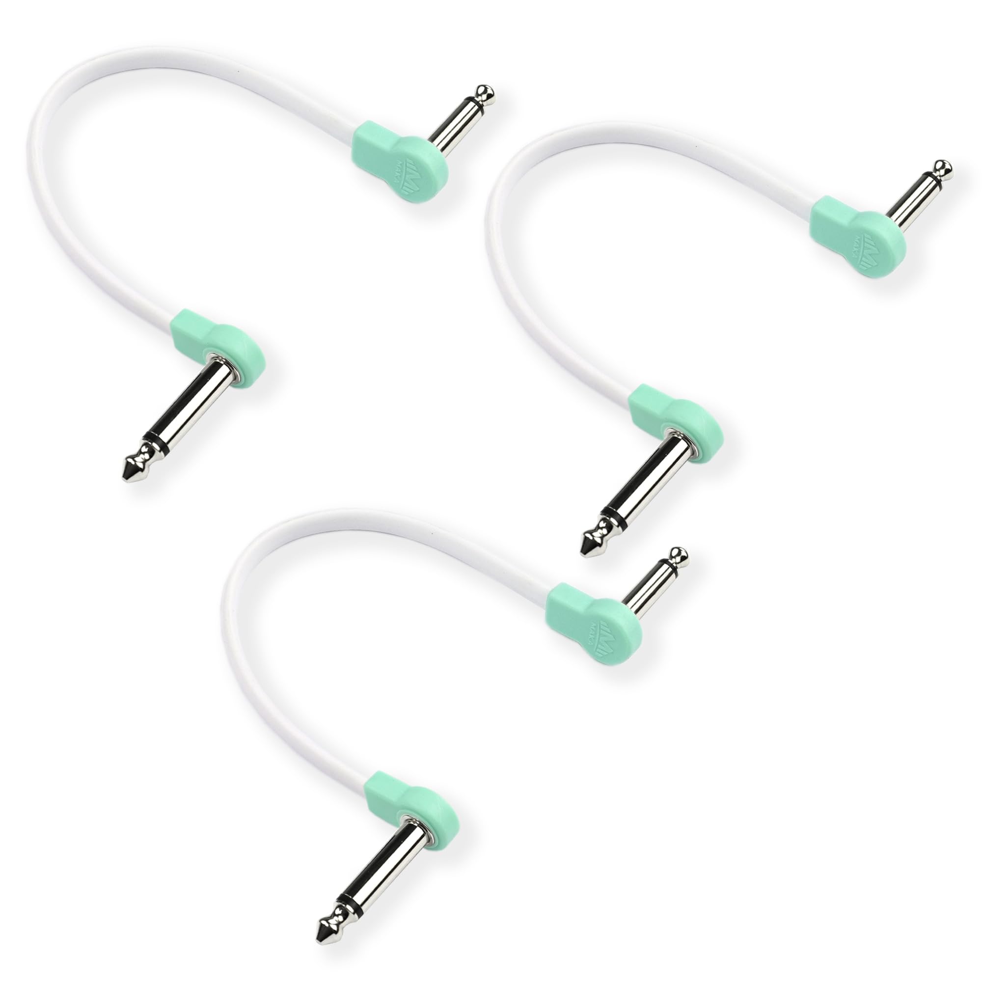 M MAKA Flat Low Profile Guitar Patch Cable 6 inch for Effects Pedals, 1/4 inch Right-Angle, Surf Green, 3-Pack
