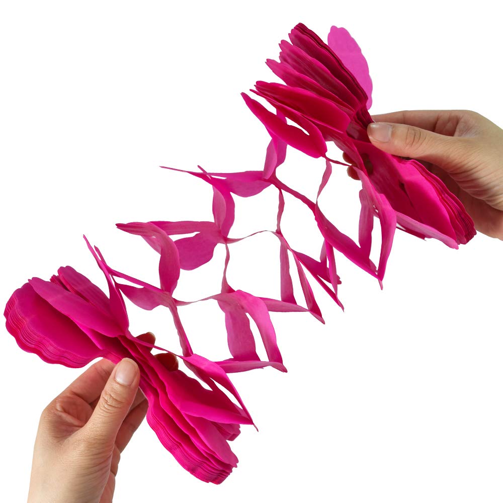 12Pcs Four Leaf Clover Paper Garland 120Ft Rose Red Pink Party Streamers Tissue Flower Reusable Hanging Banner For Valentine Wed