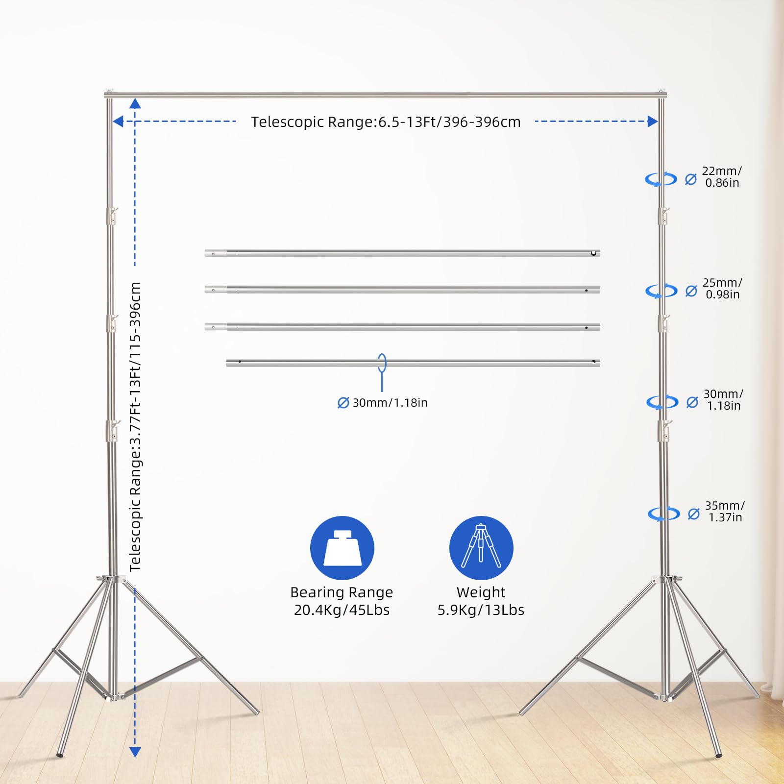 Gltire Photo Backdrop Stand For Parties, 13X13Ft Stainless Steel Heavy Duty Back Drop Adjustable Background Stand Support Kit Fo