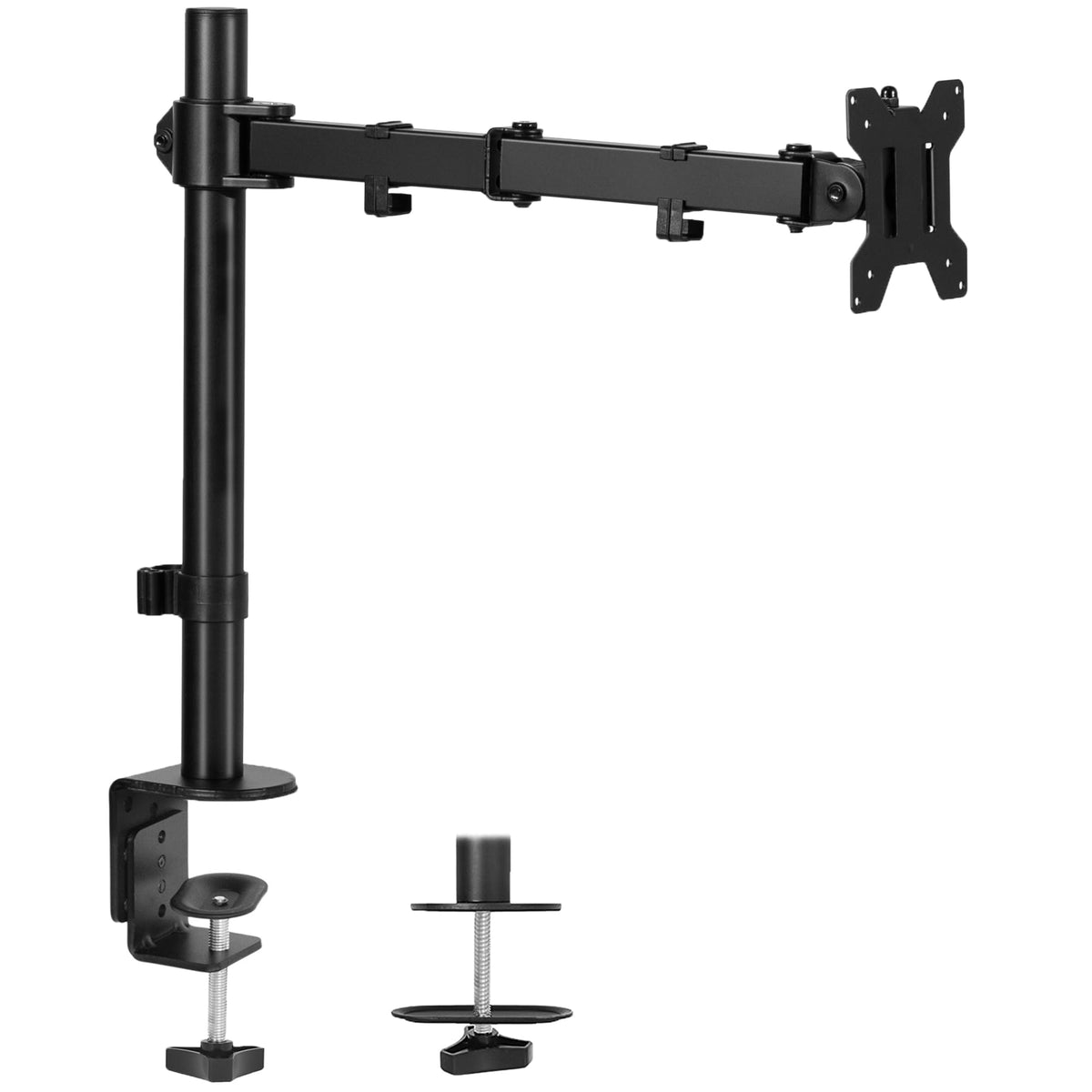 VIVO Single Monitor Arm Desk Mount, Holds Screens up to 32 inch Regular and 38 inch Ultrawide, Fully Adjustable Stand with C Clamp and Grommet Base, VESA 75x75mm or 100x100mm, Black, STAND V001