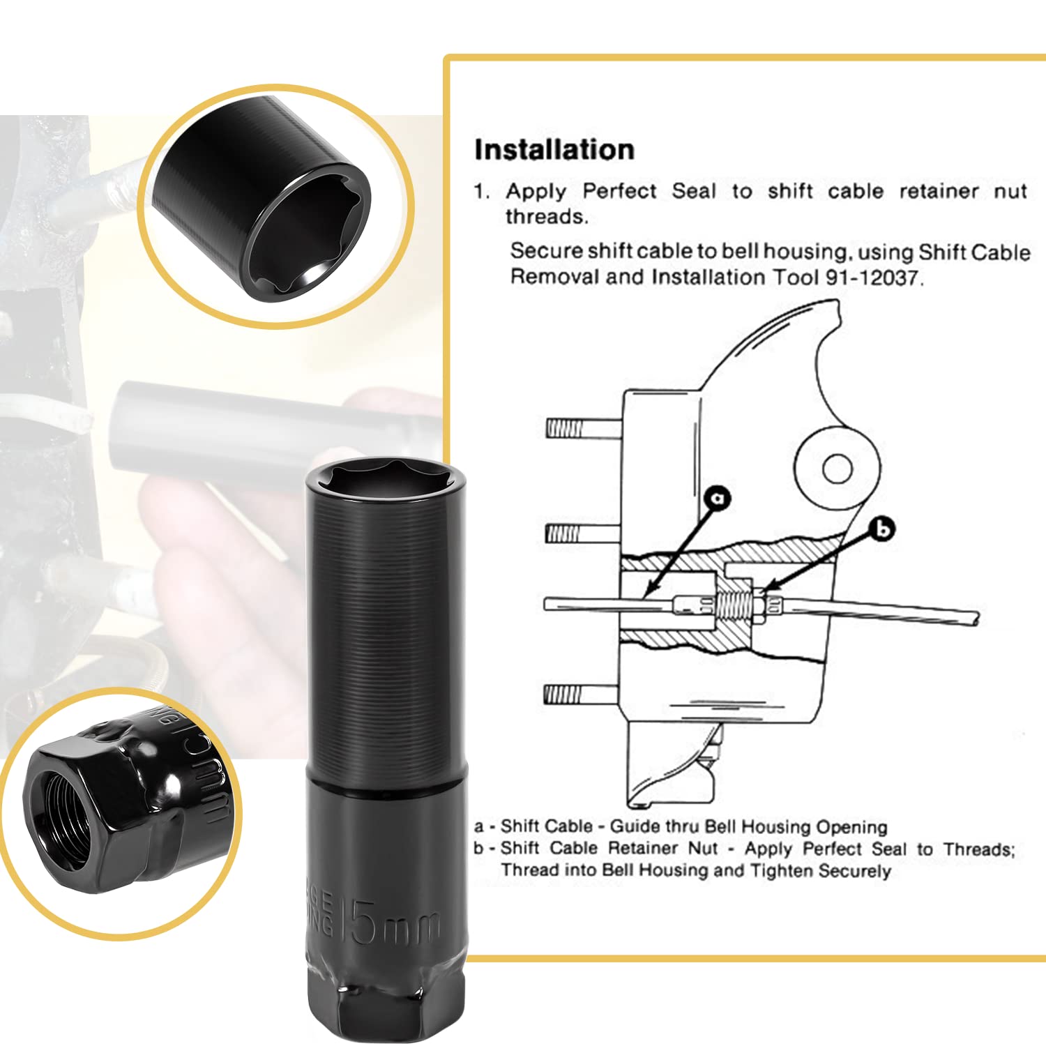 Yoursme Shift Cable Tool Socket For Mercruiser Alpha One Gen I Gen Ii, Mc-1, R, Mr Replace 91-12037 90110 18-9806E