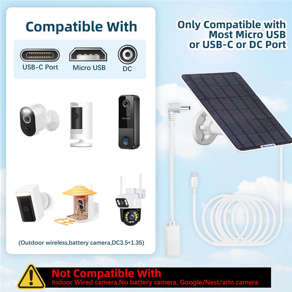 Bitnovol 8W Solar Panel For Bird Feeder Camera   Usb C Solar Panels Charger Compatible With Rechargeable Battary Powered Camera