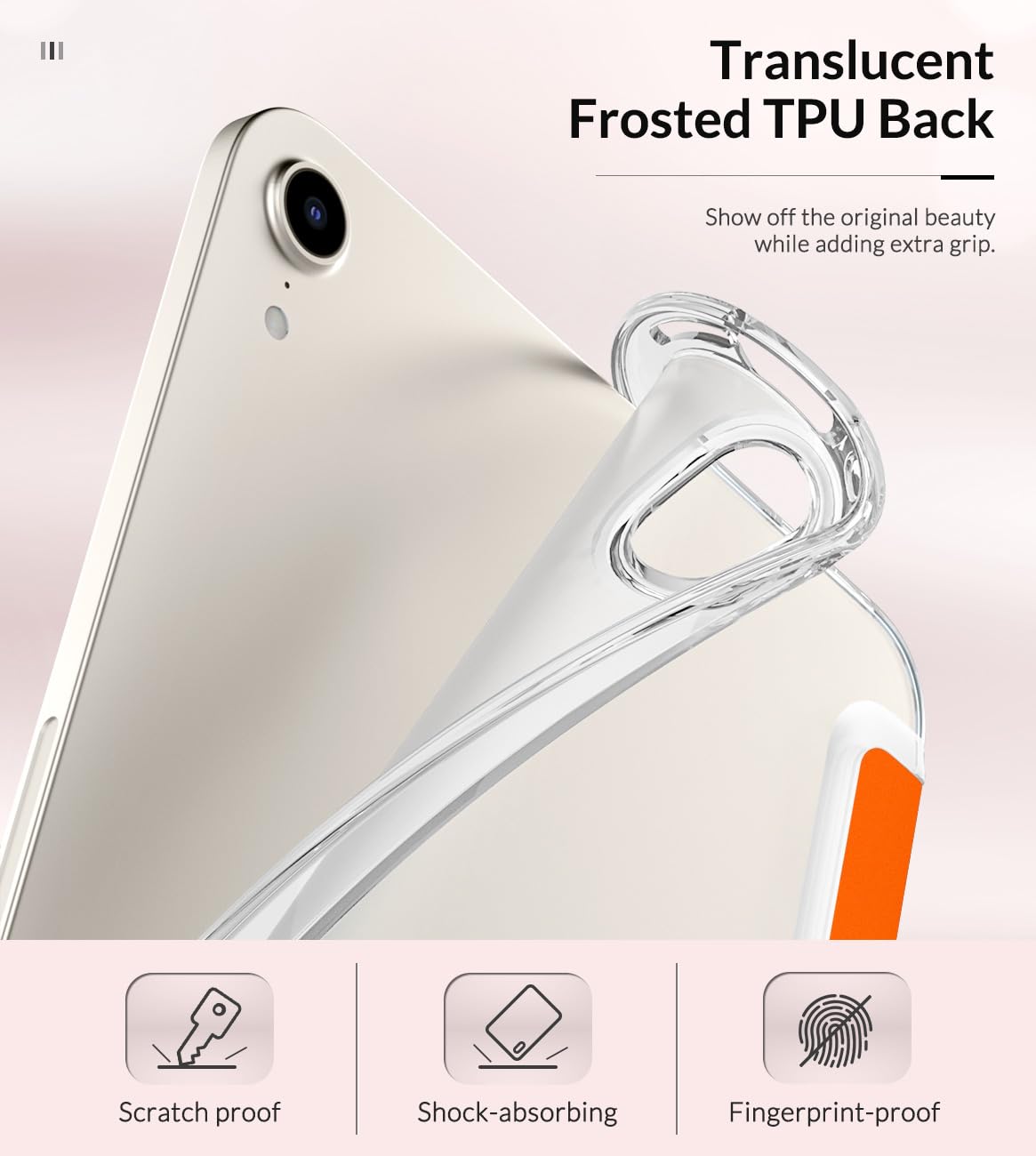 MoKo Case Fit New iPad Mini 7 (A17 Pro) 2024, iPad Mini 6th Generation Case 2021 (8.3 inch), iPad Mini 6 Case, Soft TPU Translucent Frosted Back Cover Case for iPad Mini 7th, Orange