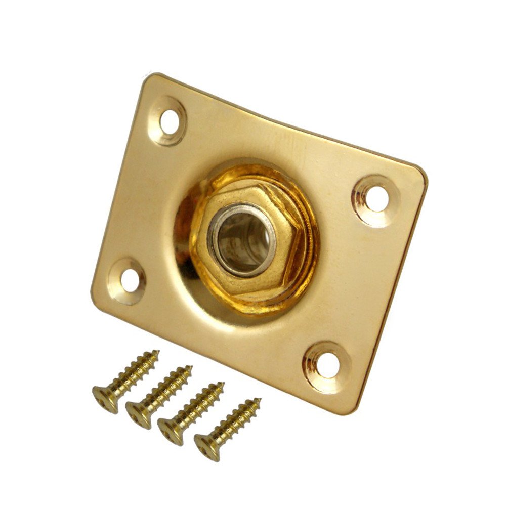 Square Metal 1/4 Output Jack Plate Input Jack Socket For Electric Guitar Bass (Gold)